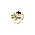 Wasserdichter offener Ring mit Schleife und schwarzem Zirkonia Gold