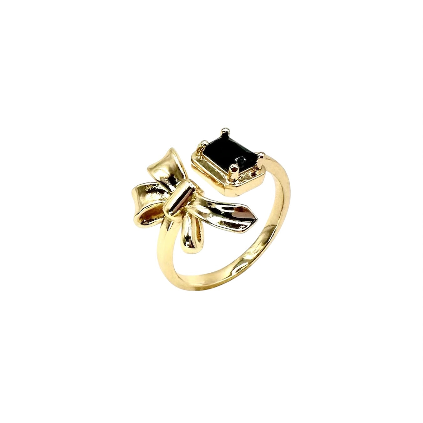 Wasserdichter offener Ring mit Schleife und schwarzem Zirkonia Gold