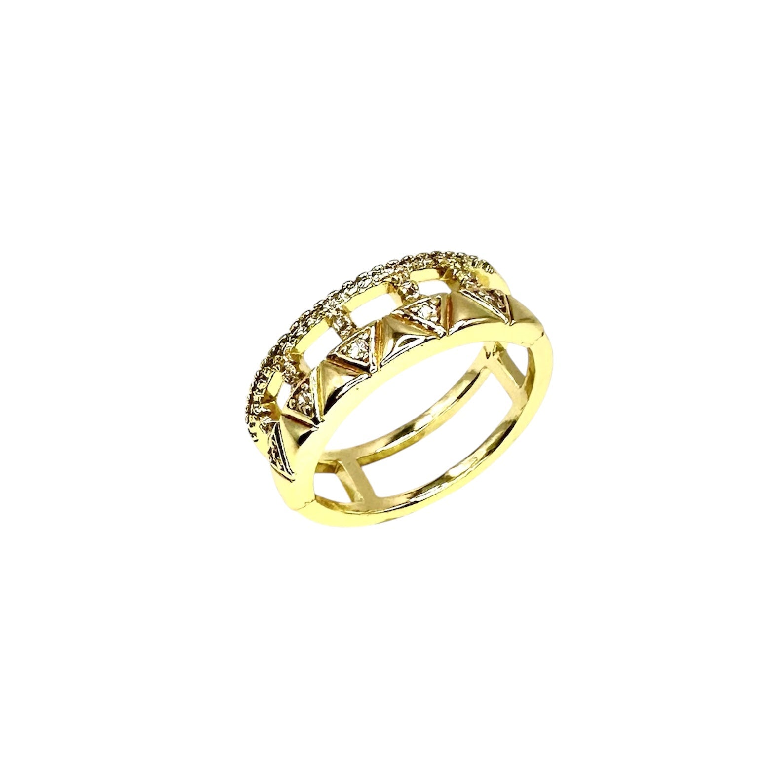 Wasserdichter breiter Gliederring mit Zirkonia Gold