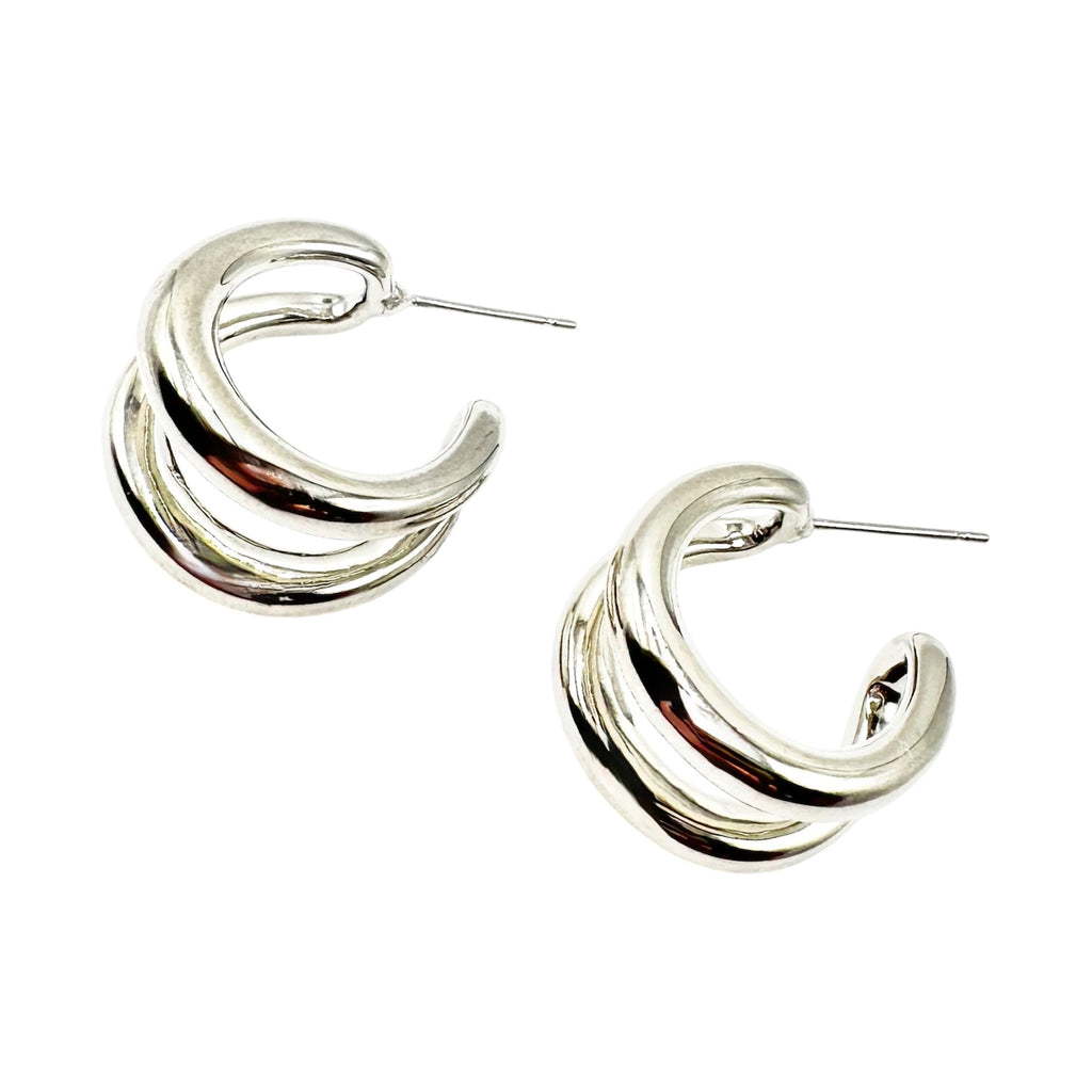 Wasserdichte Ohrstecker Silber Chunky Dreifach Halbkreis Hoop Geschwungen Poliert Stecker
