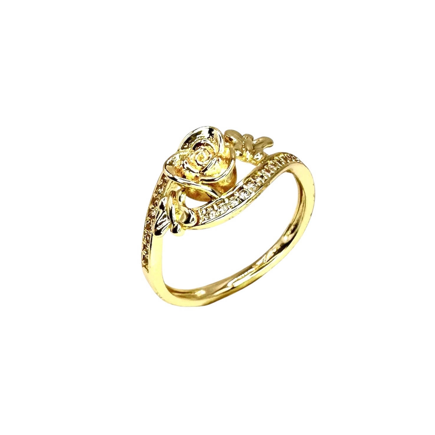 Wasserdichter Ring mit Rose und Zirkonia Gold