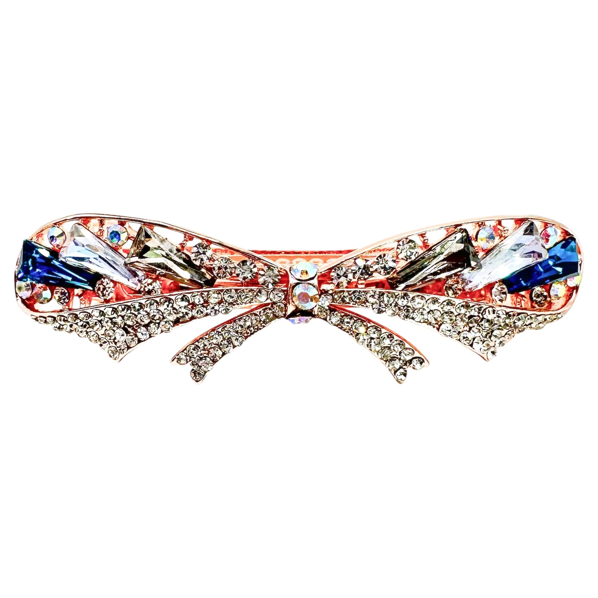 Automatikhaarspange Schleife Rosegold Baguette Kristall Tricolor Strass Aurora
