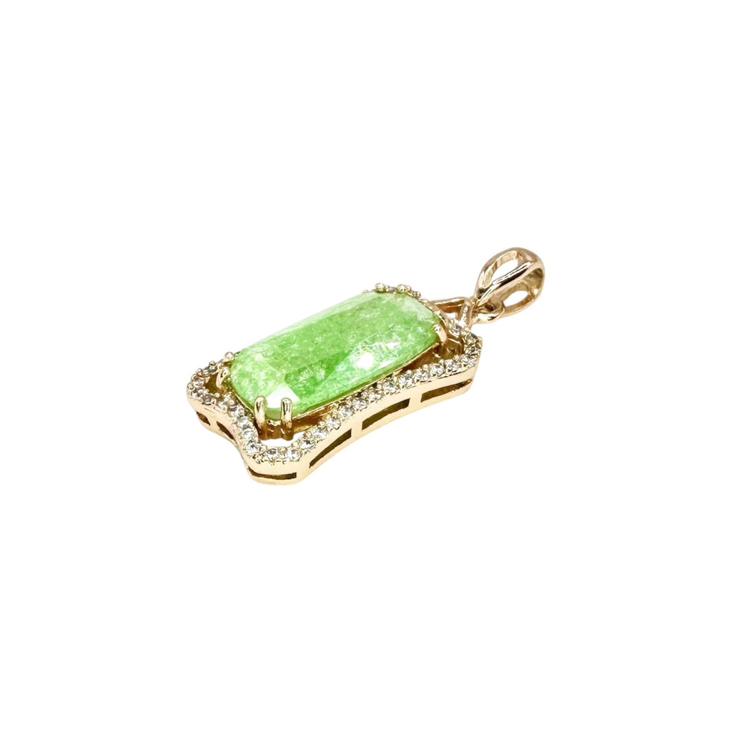 Wasserdichter Jade Grün Rechteck Halo Zirkonia Anhänger Gold 20x12mm