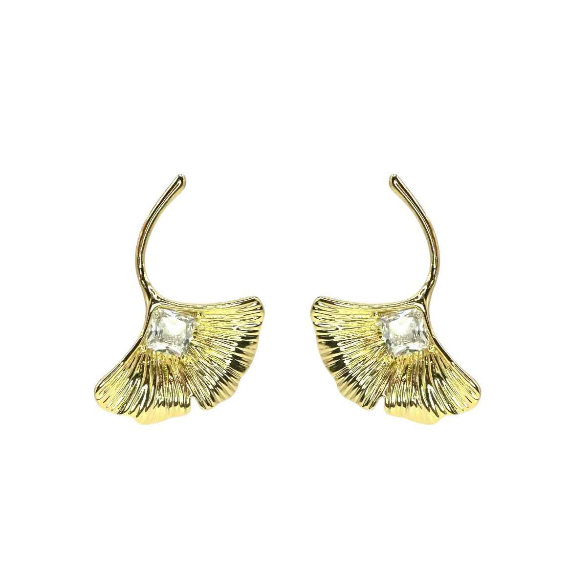 Wasserdichte Zirkonia Ginkgo Blatt Ohrstecker Gold