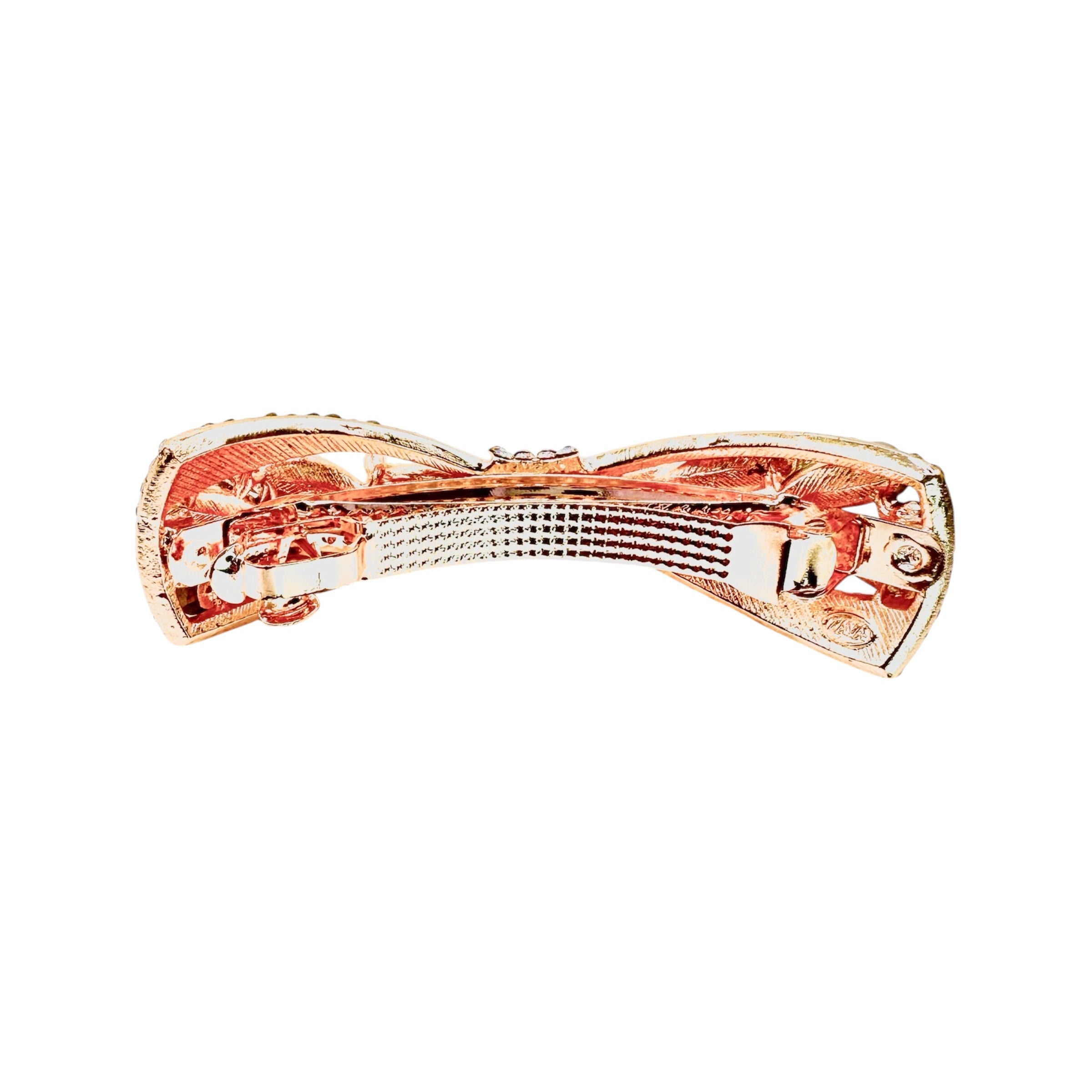 Automatikhaarspange Schleife Rosegold Aurora Borealis Navette Kristall Strass