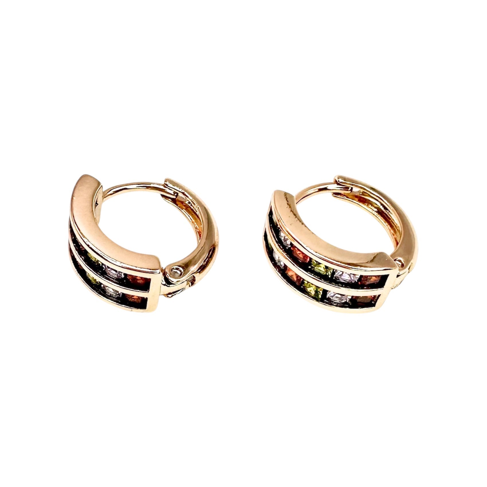Wasserdichte Creolen Goldfarbe Multicolor Zirkonia 2-reihig fassung