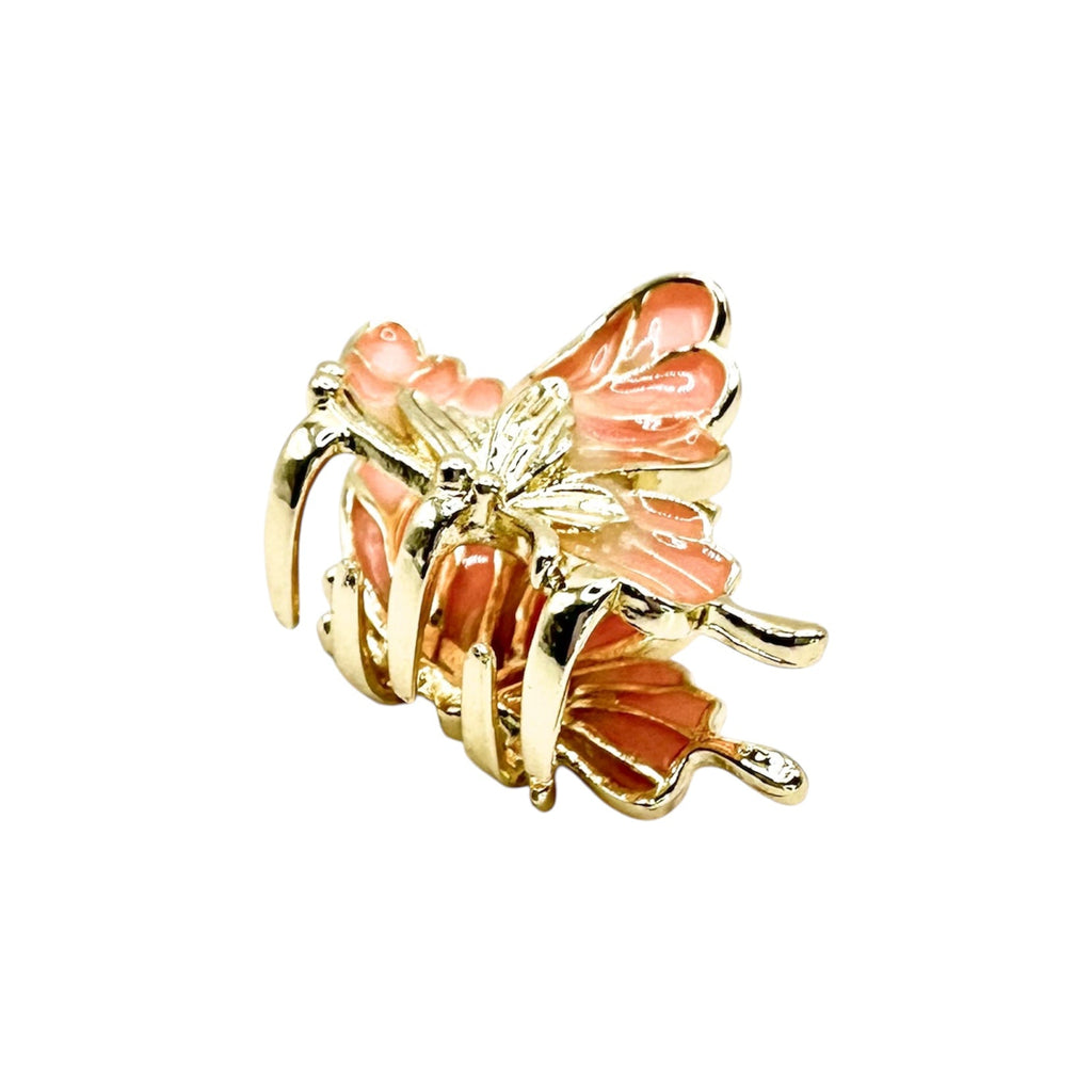 Haarklammer Schmetterling Koralle Gold Emaille 36mm