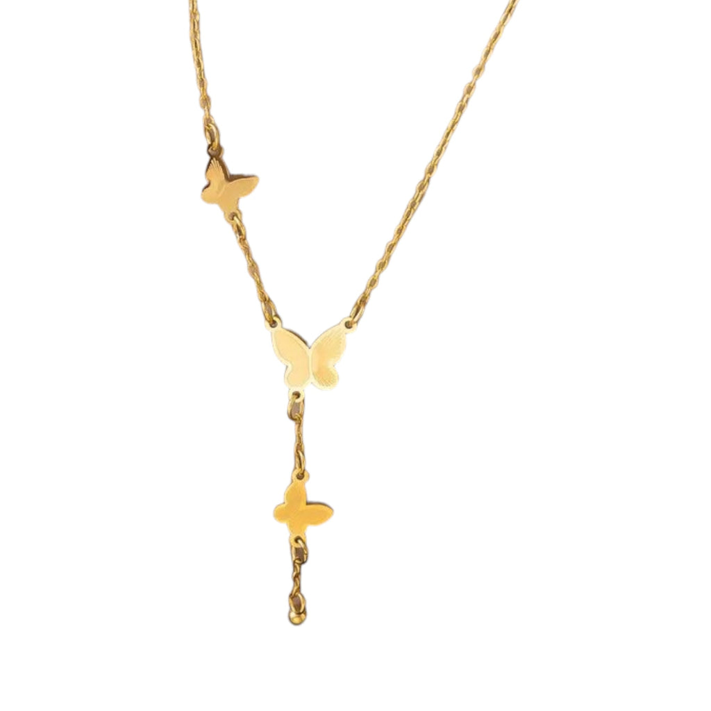 Wasserdichte Y-Halskette mit Schmetterlingen Goldfarbe