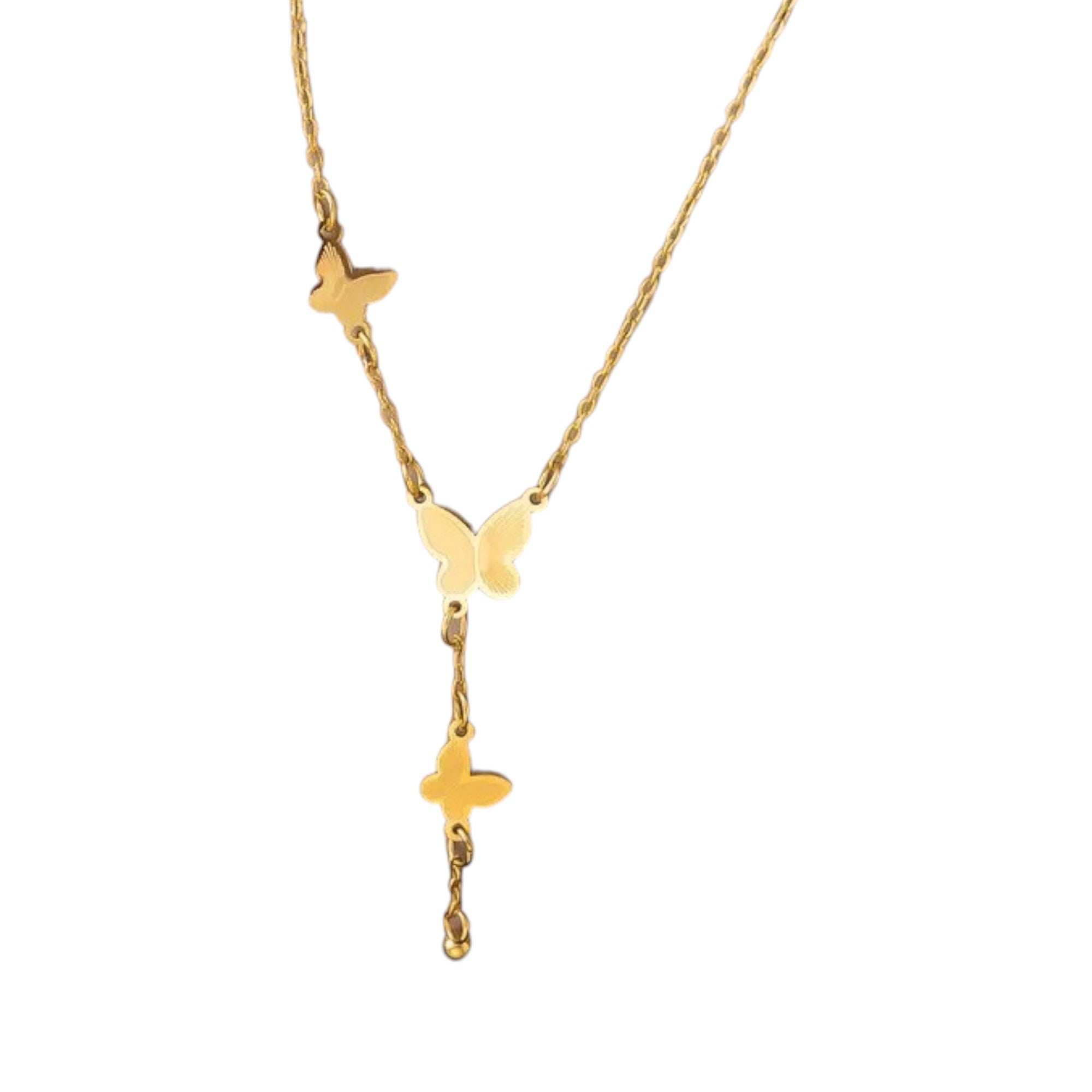 Wasserdichte Y-Halskette mit Schmetterlingen Goldfarbe