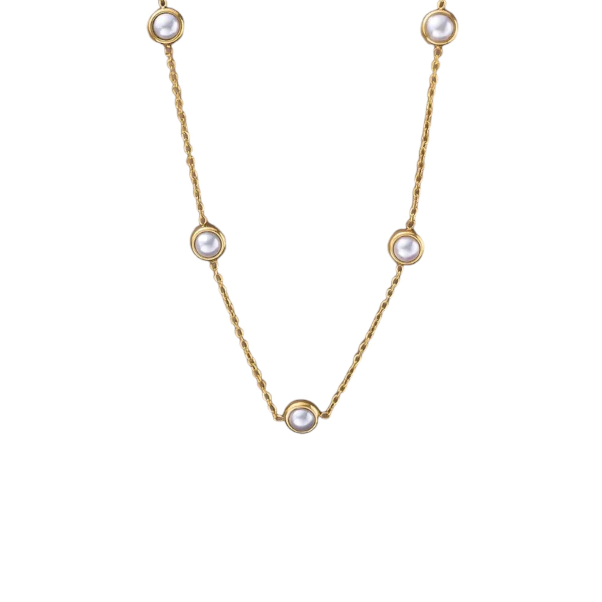 Waterproof Pearl Necklace Gold