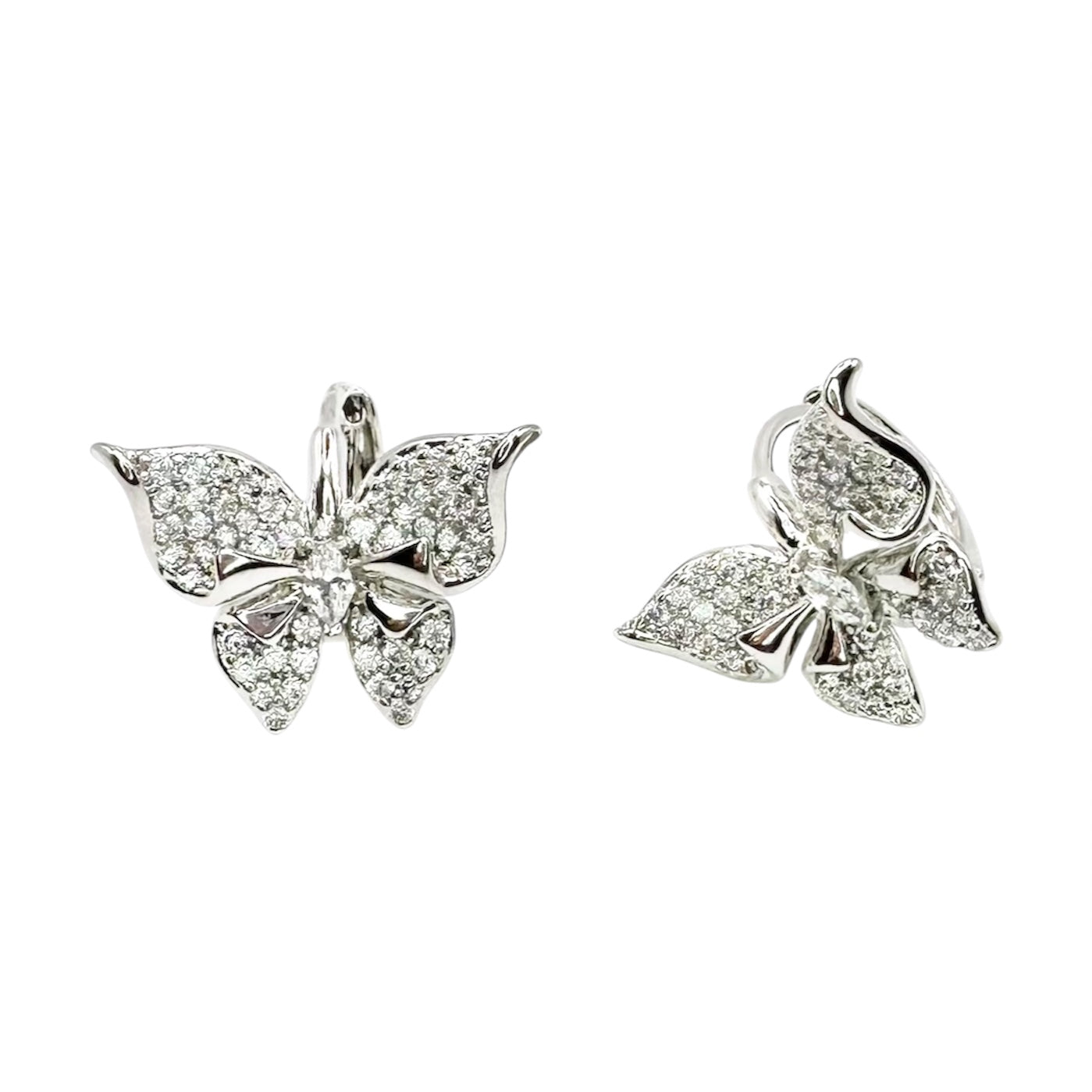 Waterproof Earrings Silver Butterfly Fully Set Crystal Pavé Glamorous Statement