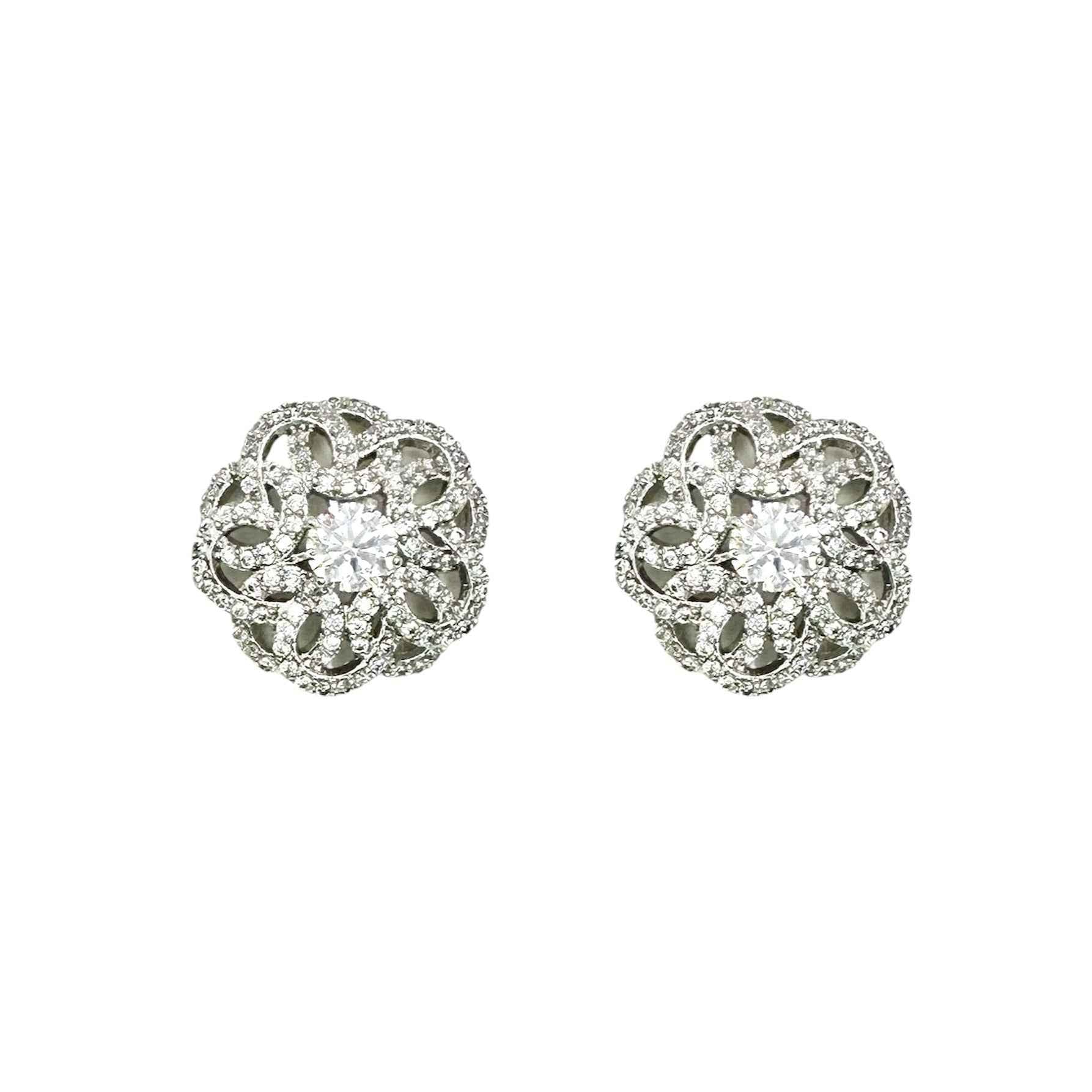 Wasserdichte Zirkonia Filigran Blume Ohrstecker Silber