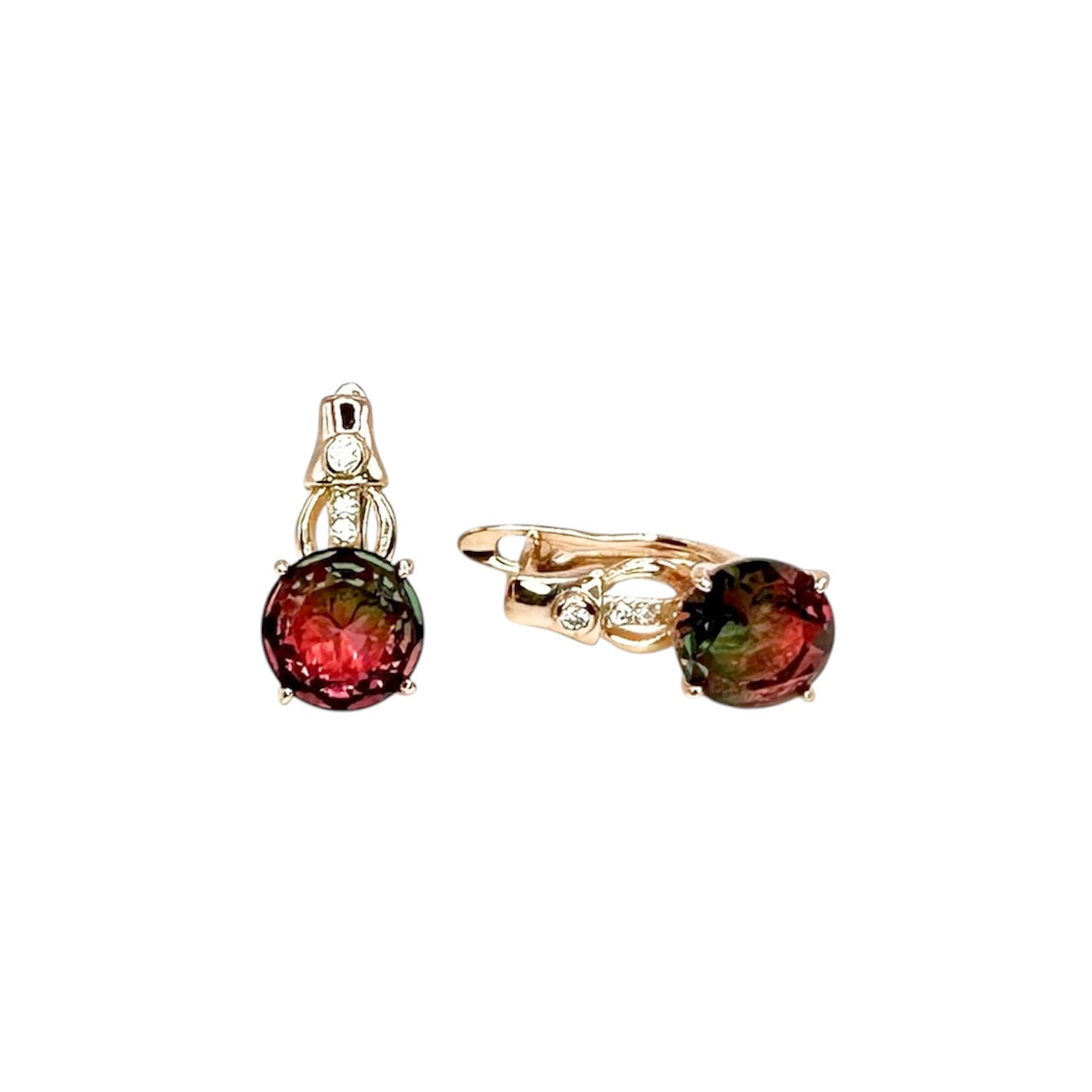 Waterproof Rose Gold Watermelon Zirconia Earrings 8mm Two-Tone Pavé Hoops