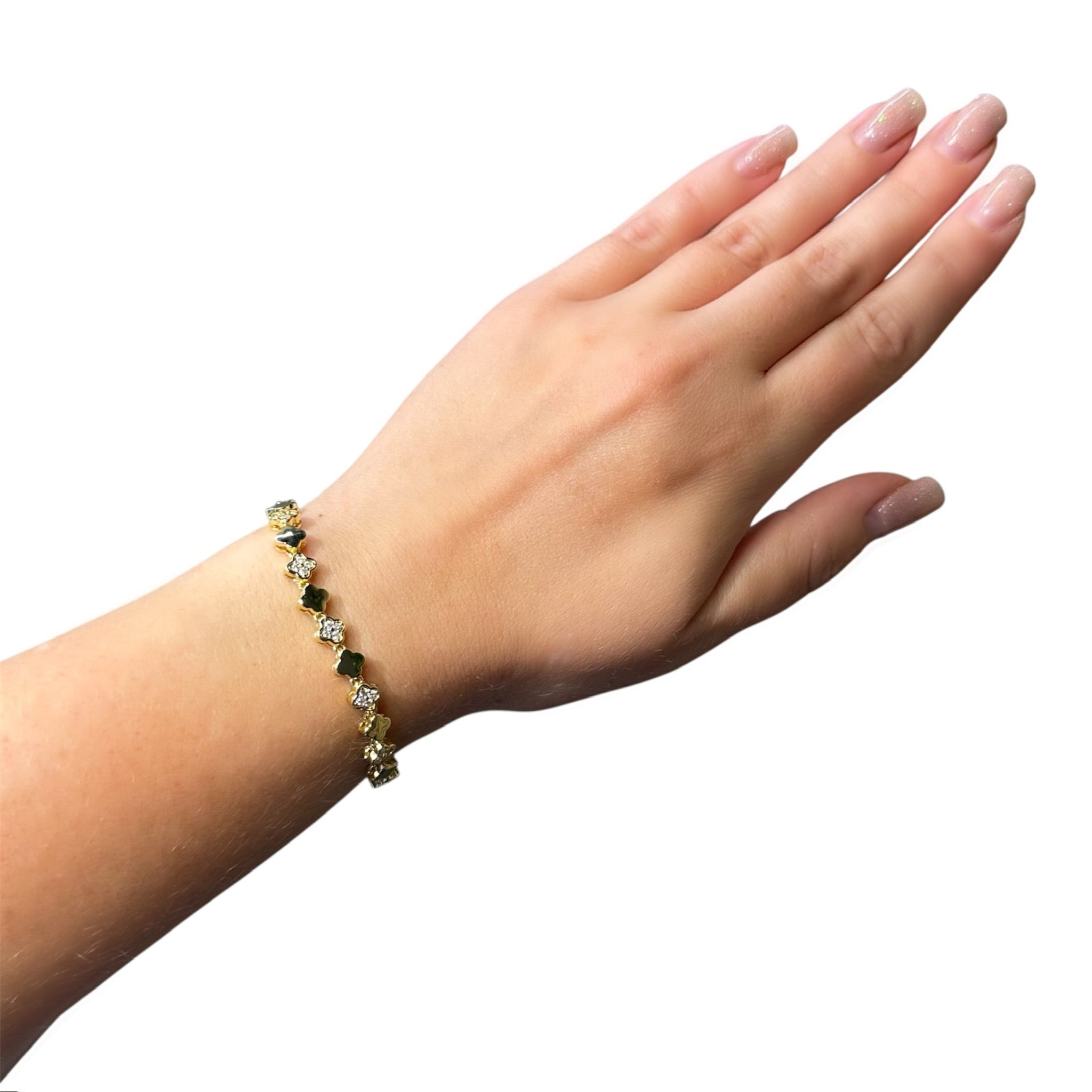 Wasserdichtes Zirkonia Kleeblatt-Armband, 5mm, goldfarben
