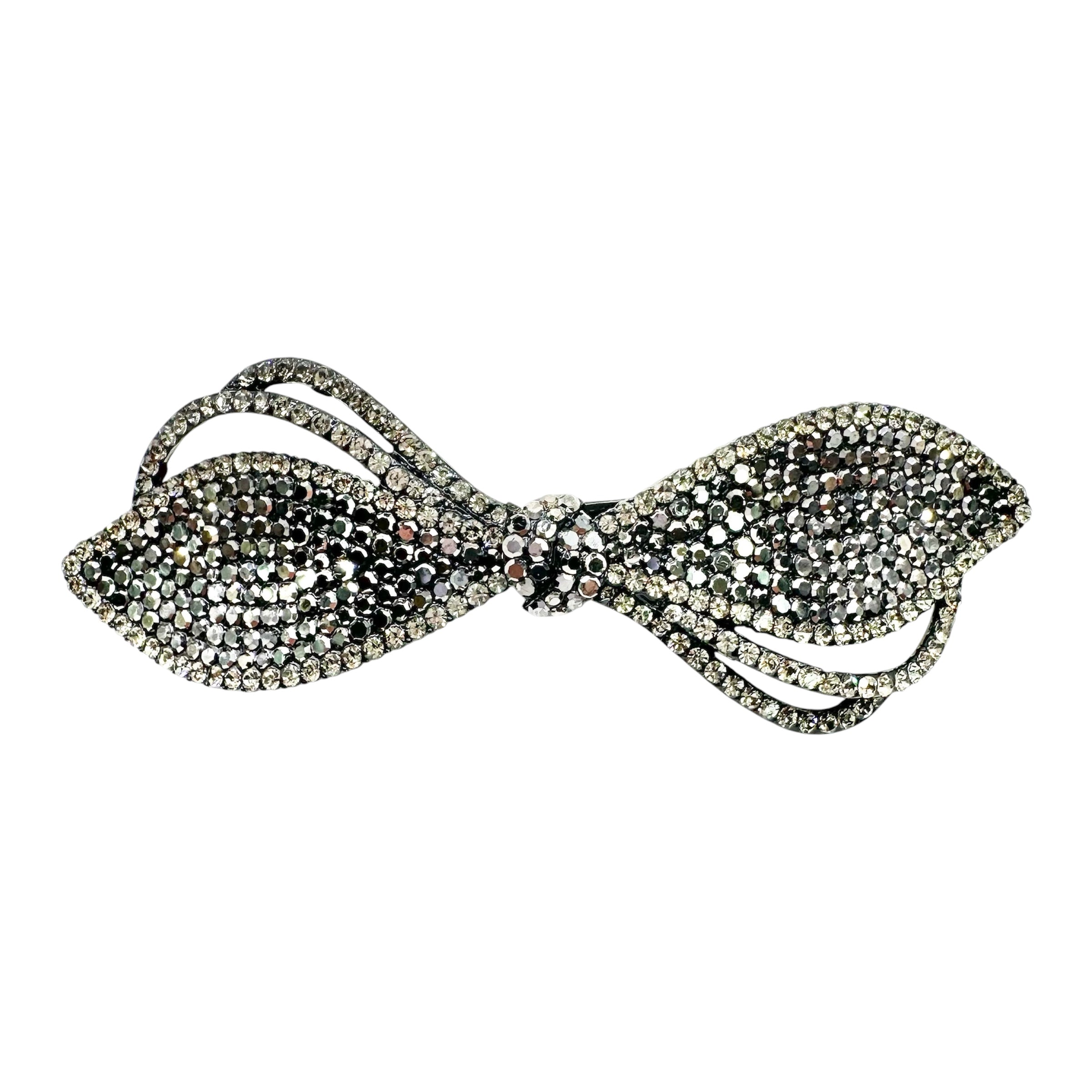 Automatikhaarspange Schleife Gunmetal Schwarz Kristall Strass Streifen Offen