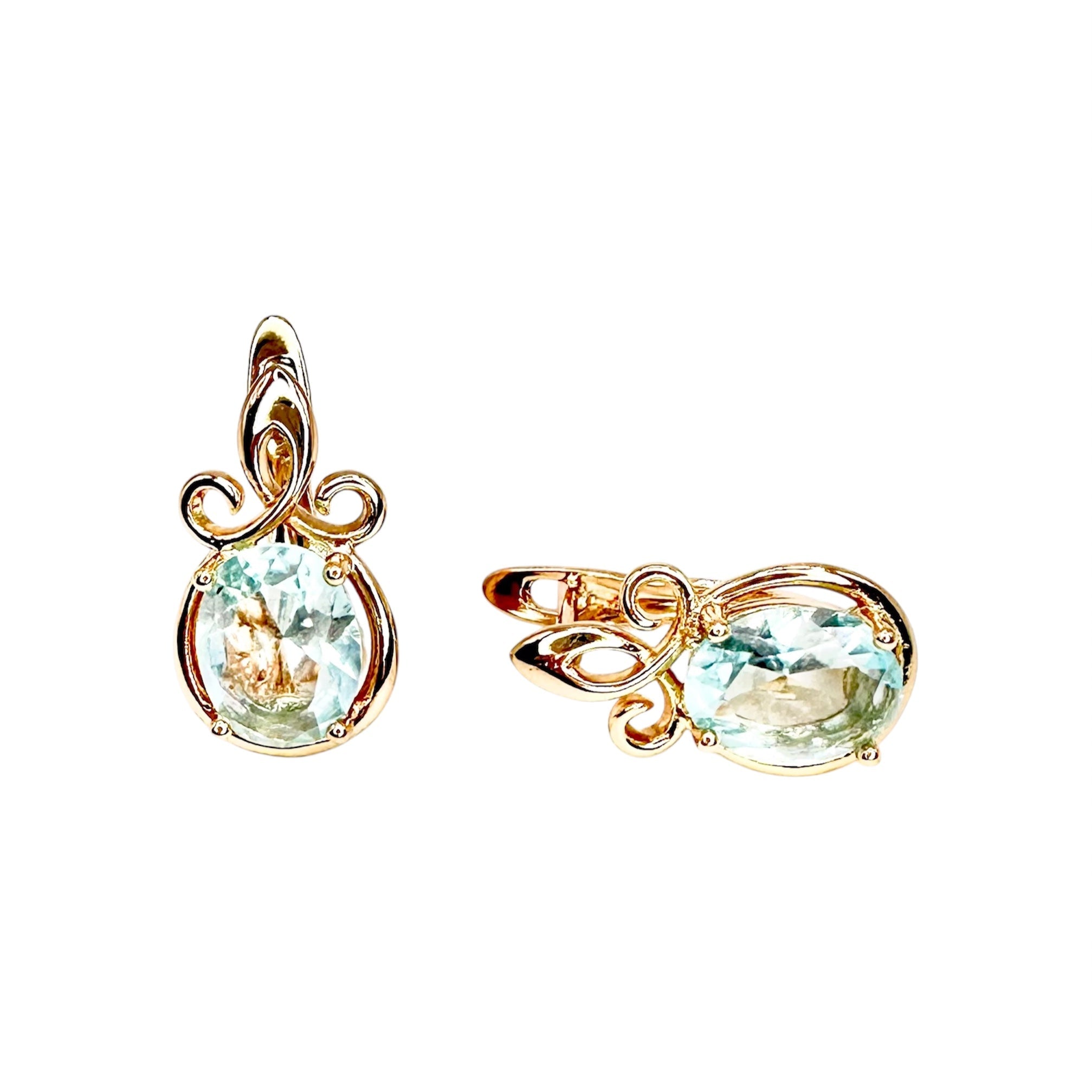 Waterproof Earrings Rose Gold Light Blue Oval Zirconia