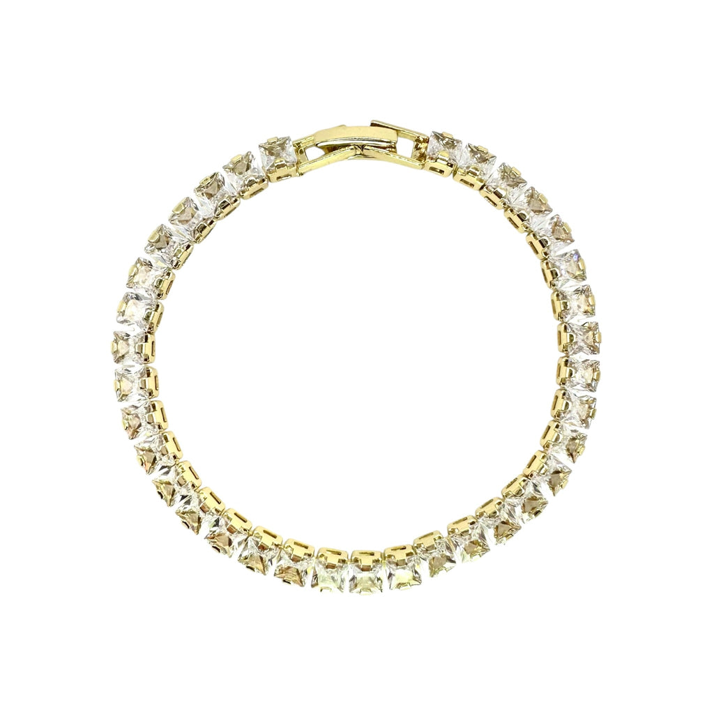 Wasserdichtes Klares Zirkonia Tennis-Armband, goldfarben