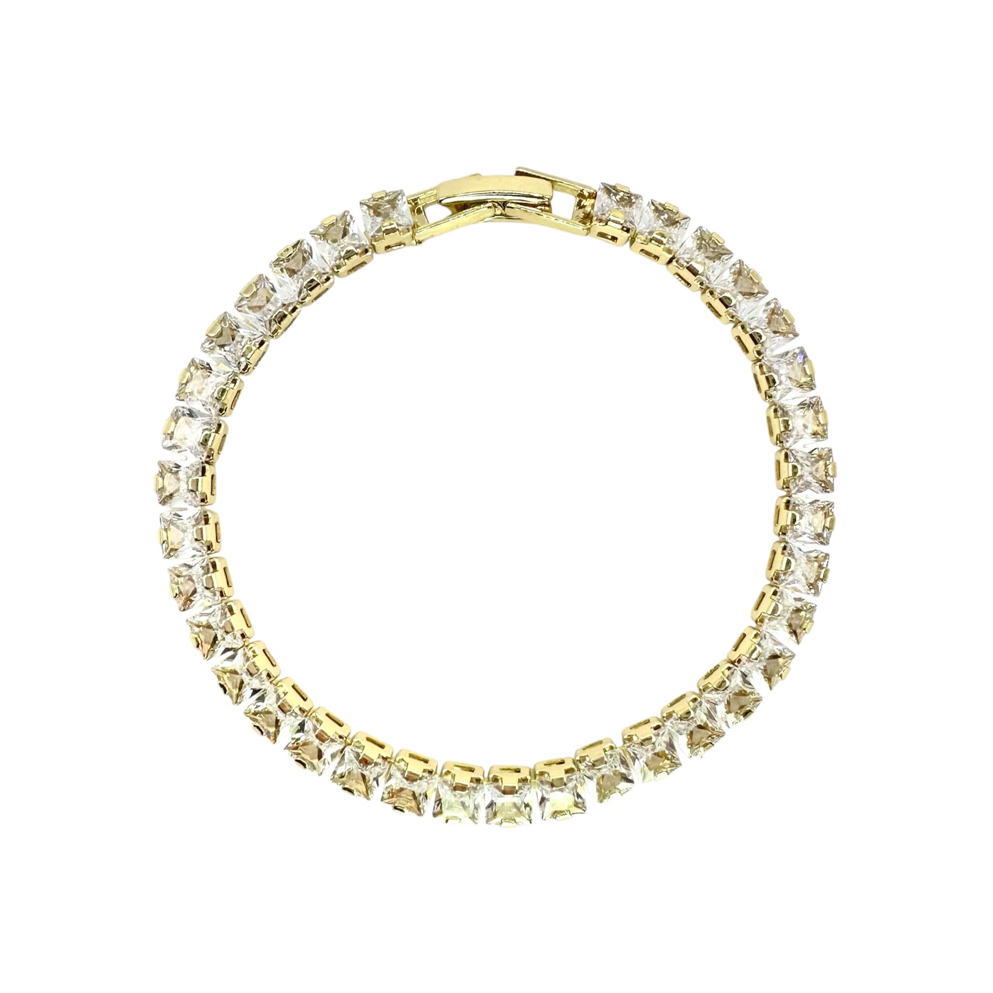 Wasserdichtes Klares Zirkonia Tennis-Armband, goldfarben