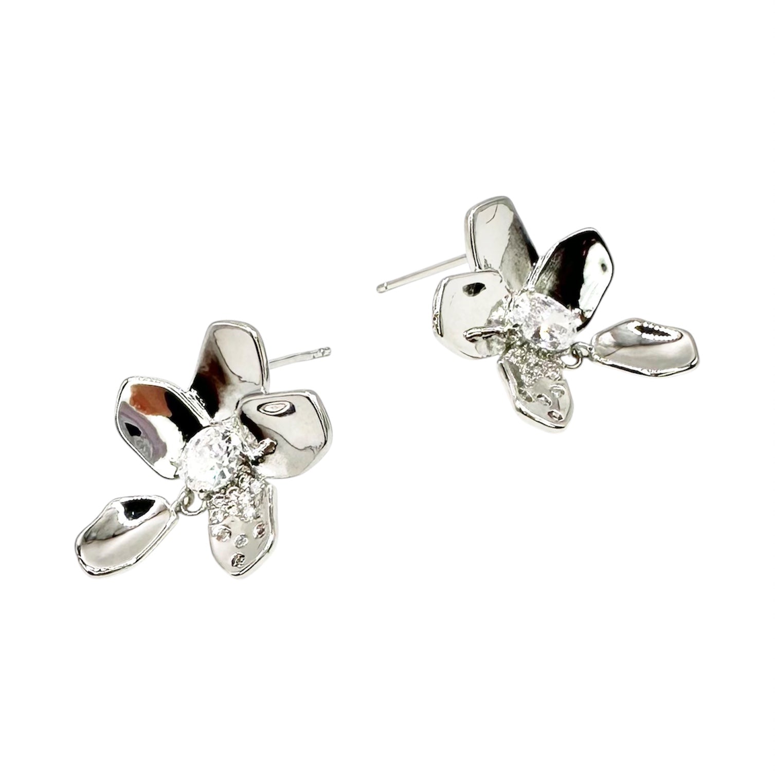 Wasserdichte Ohrstecker Silber Fünfblättrige Blüte Glatt Poliert Oval Zirkonia 5x4mm