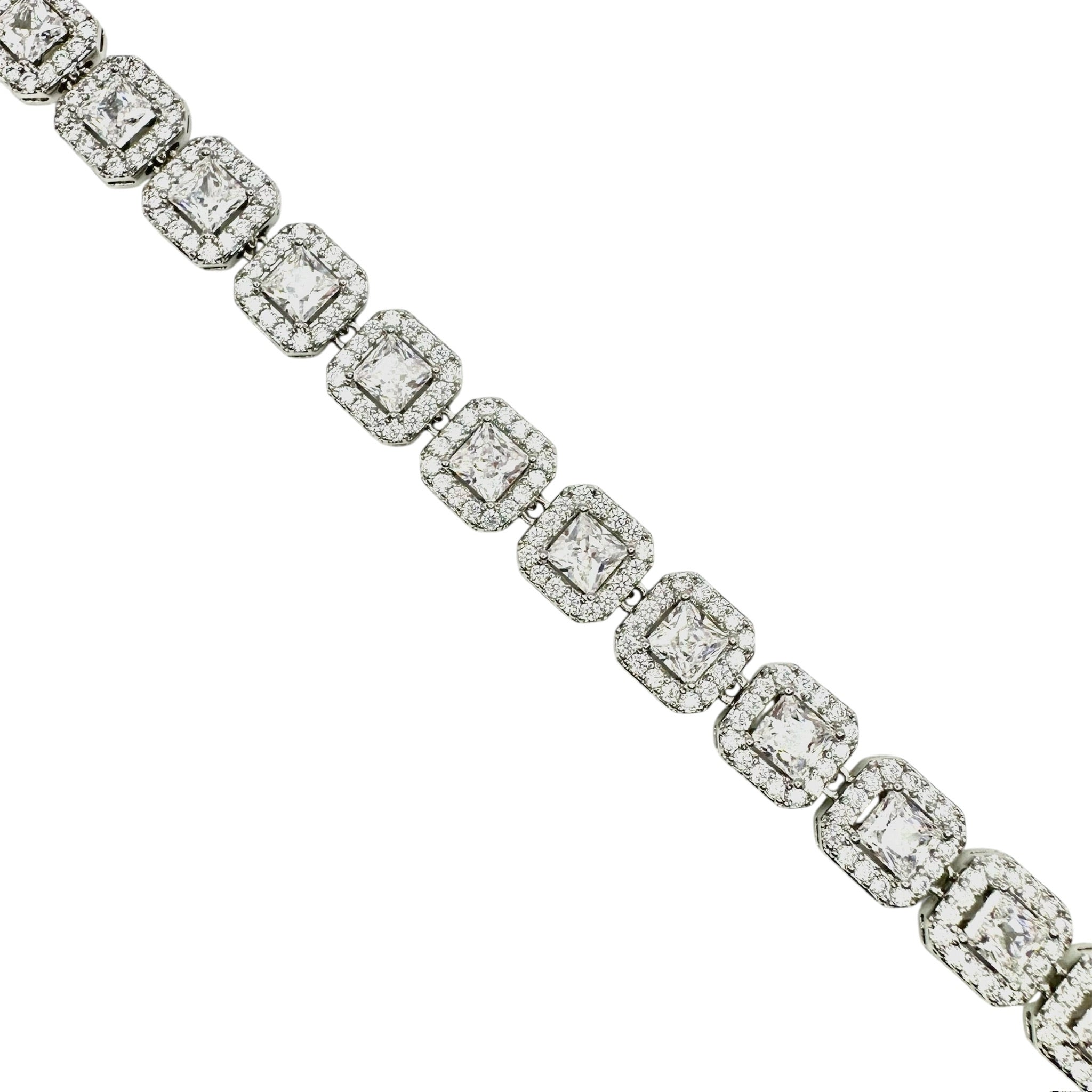 Wasserdichtes Princess-Cut Halo Zirkonia Tennisarmband Silber 16+2cm