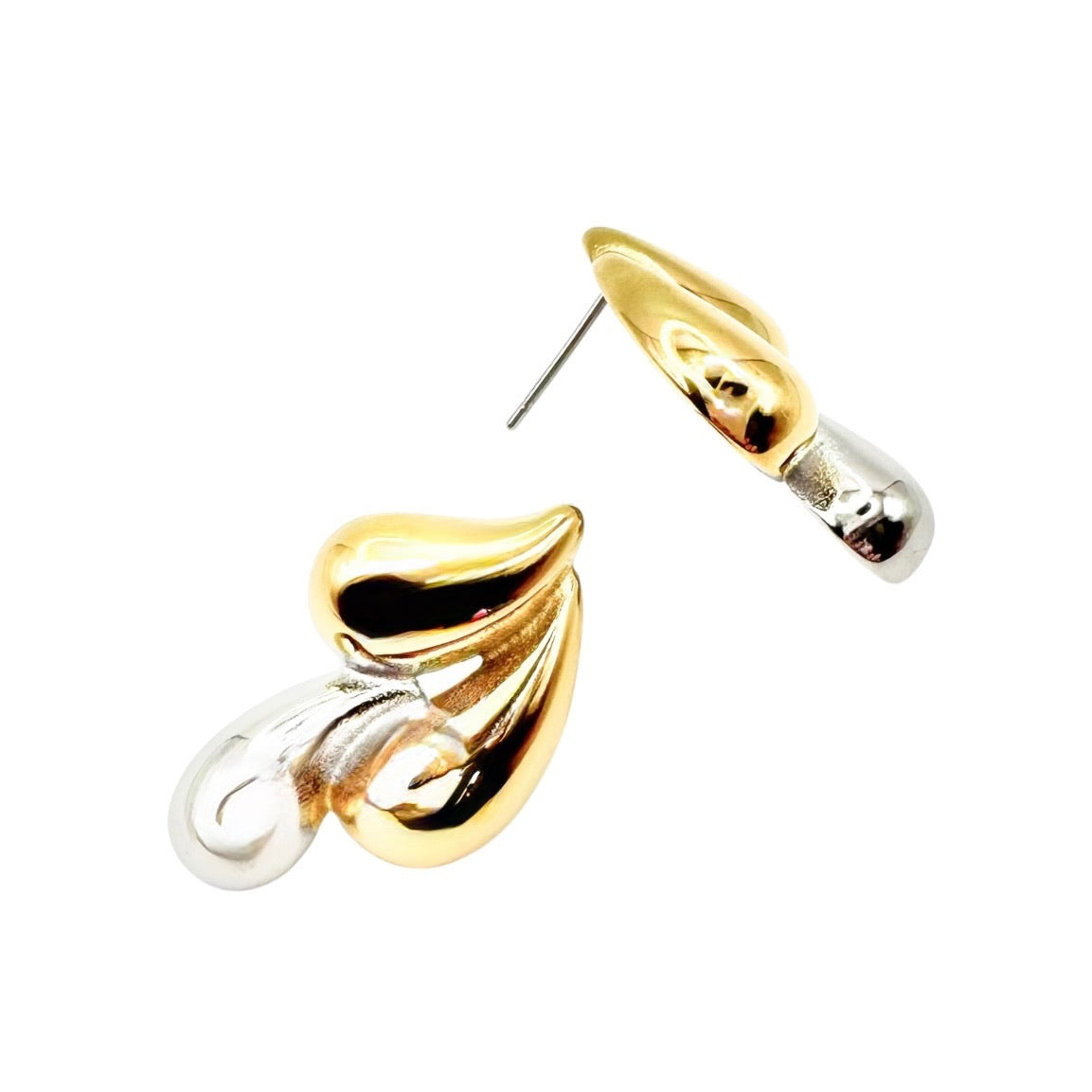 Wasserdichte Double-Teardrop-Ohrstecker, bicolor Gold-Silber