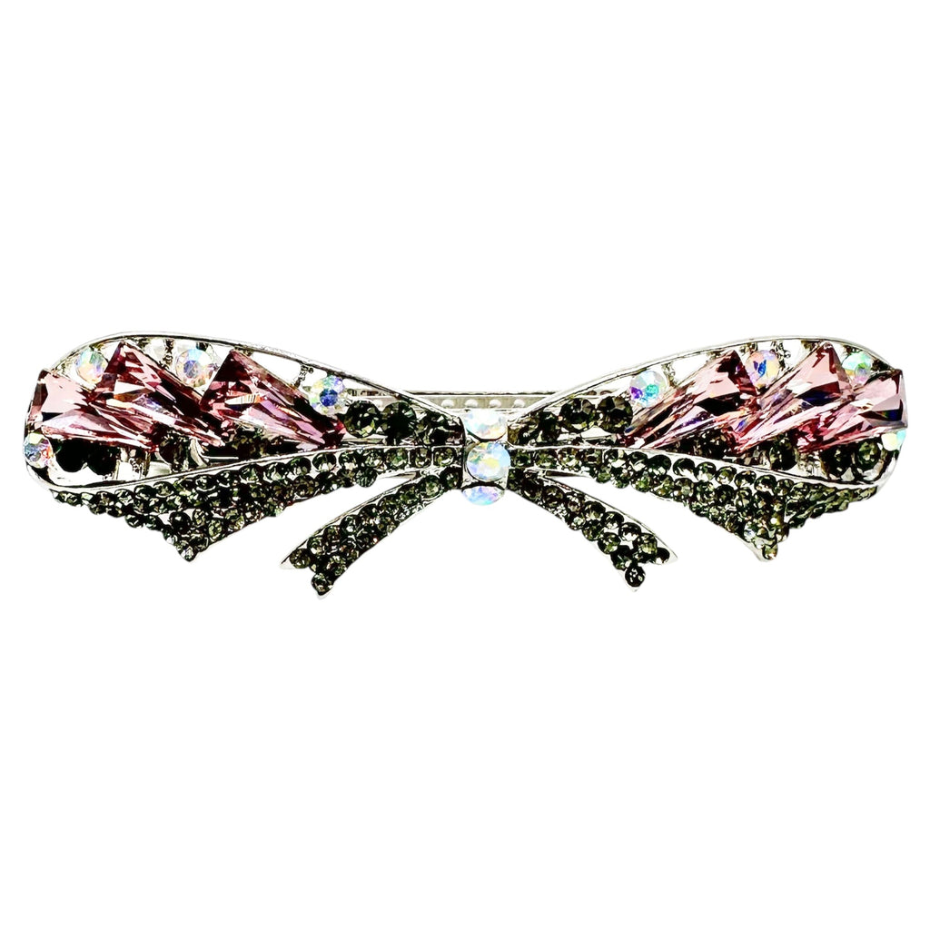 Automatikhaarspange Schleife Silber Rosa Baguette Kristall Anthrazit Strass Aurora