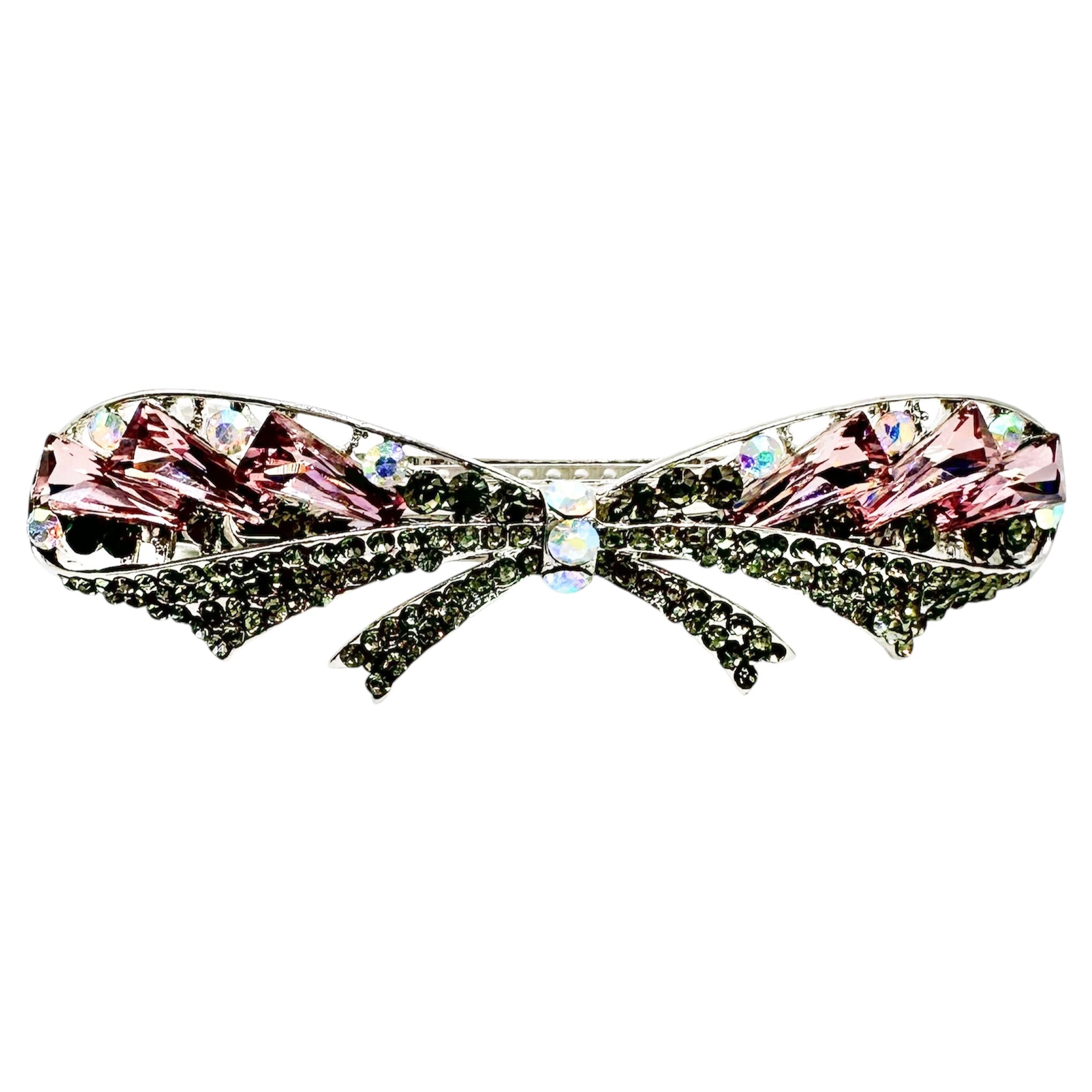 Automatikhaarspange Schleife Silber Rosa Baguette Kristall Anthrazit Strass Aurora
