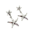 Waterproof Earrings Silver Double Starfish Stud Dangling Chain Highly Polished Coastal