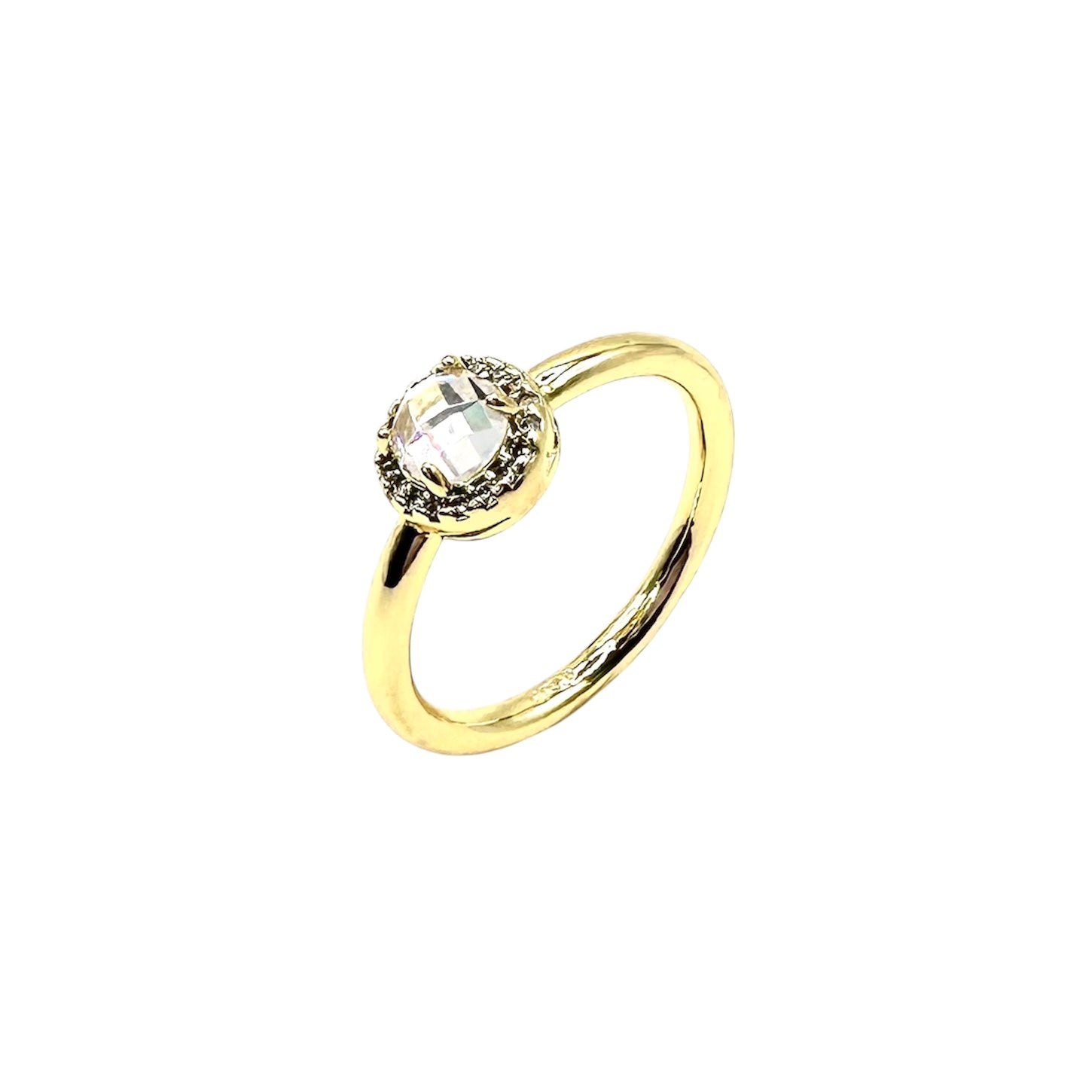 Wasserdichter Mini-Halo-Ring mit Rose-Cut Zirkonia und Pavé Gold