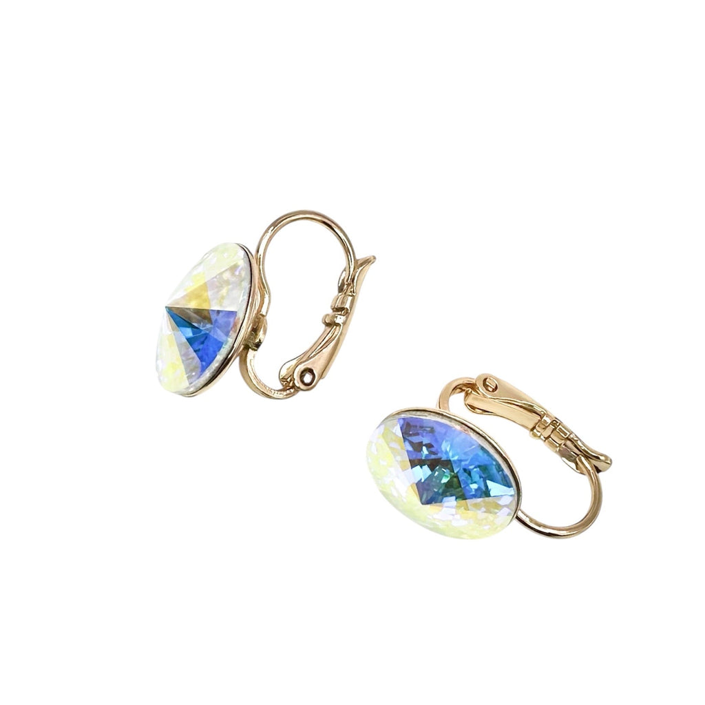 Waterproof Rivoli Crystal Earrings Aurora Borealis AB Gold 12mm