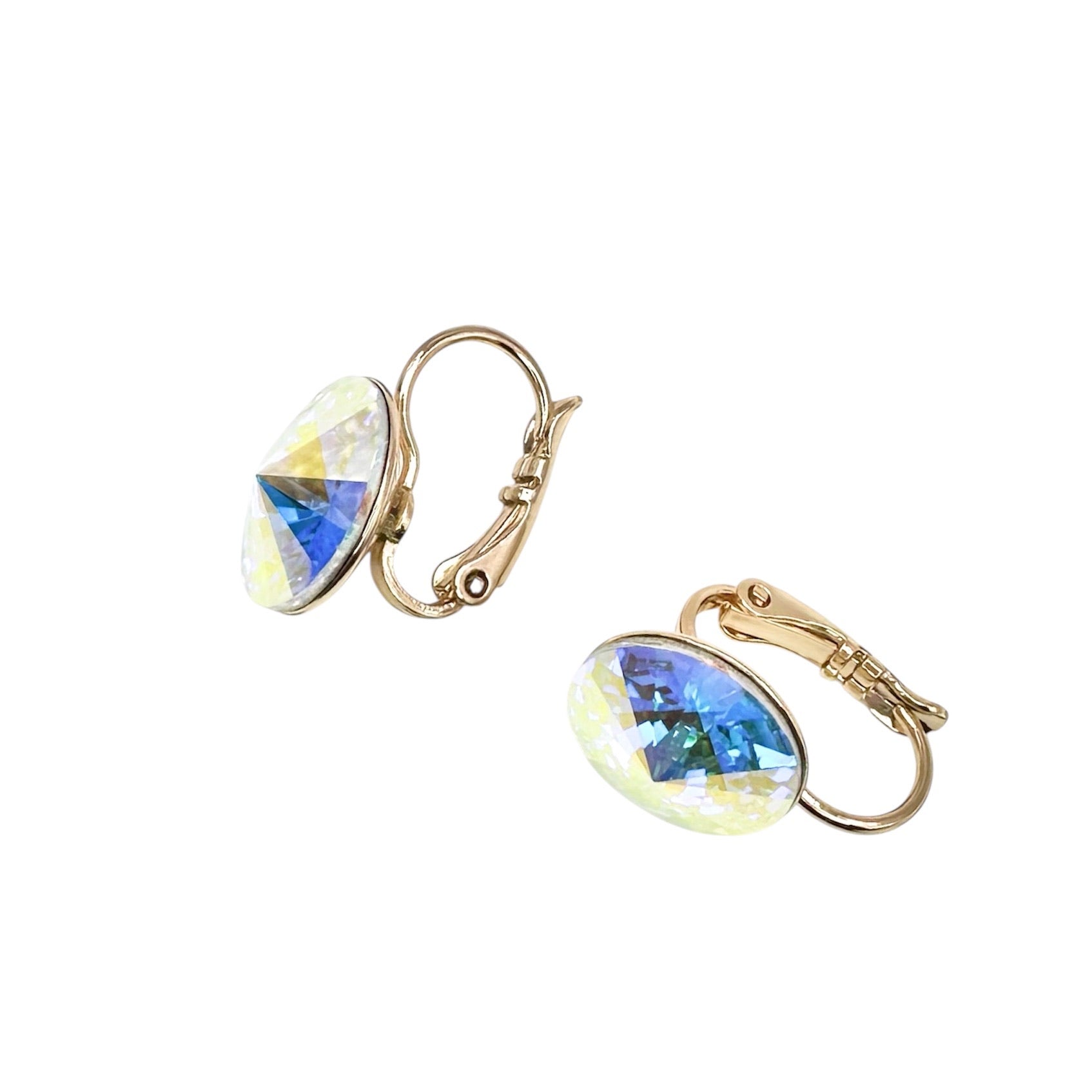 Waterproof Rivoli Crystal Earrings Aurora Borealis AB Gold 12mm