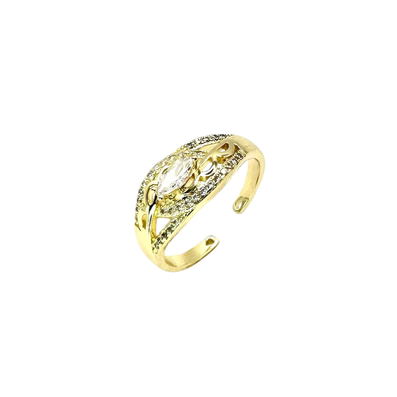 Wasserdichter offener Ring mit Marquise-Zirkonia und Pavé Gold