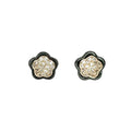 Waterproof Stud Earrings Yellow Gold Clover Black Ceramic Crystal Pavé