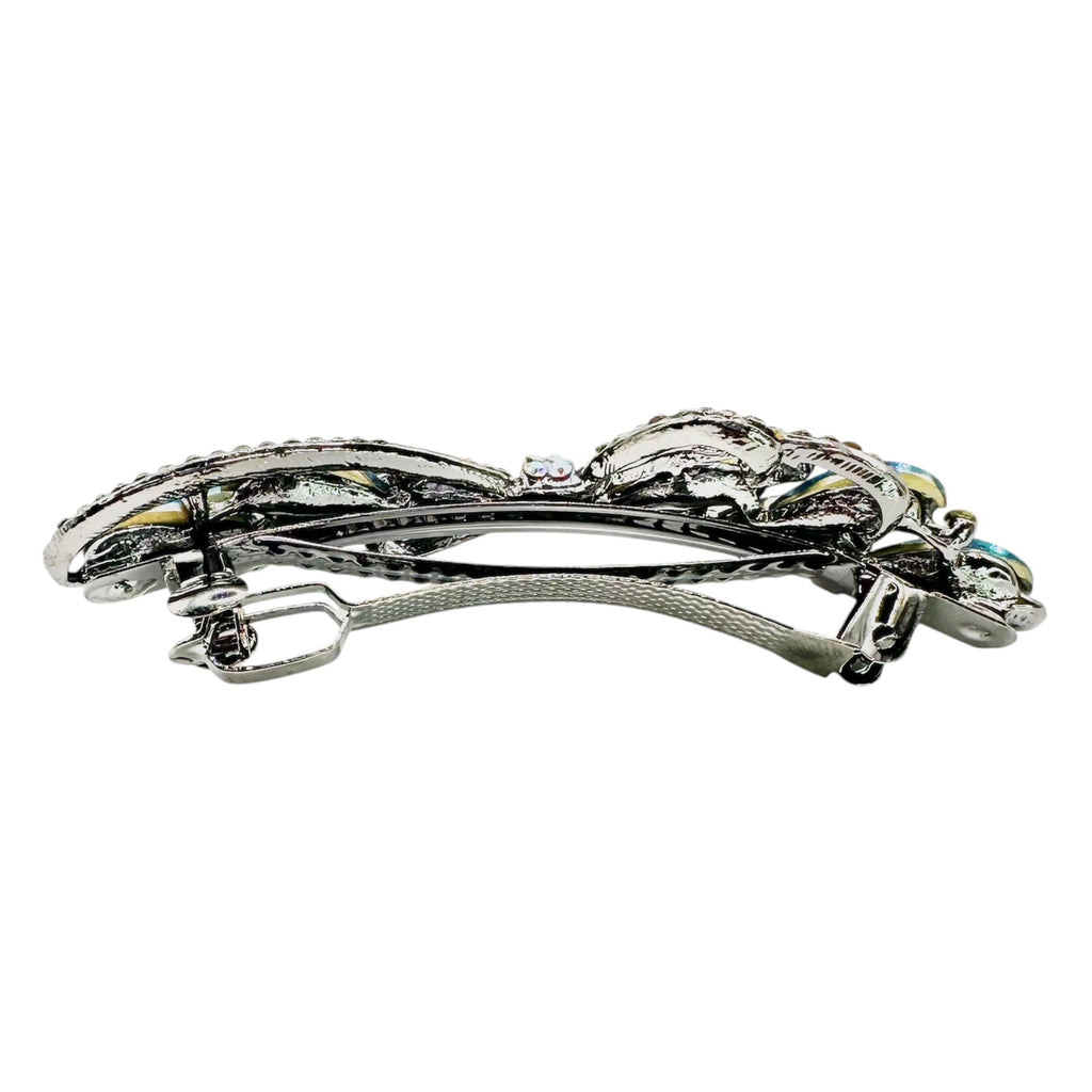 Automatikhaarspange Schleife Silber Kristall Baguette Anthrazit Strass Aurora