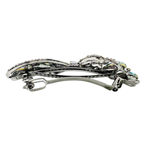 Automatikhaarspange Schleife Silber Kristall Baguette Anthrazit Strass Aurora