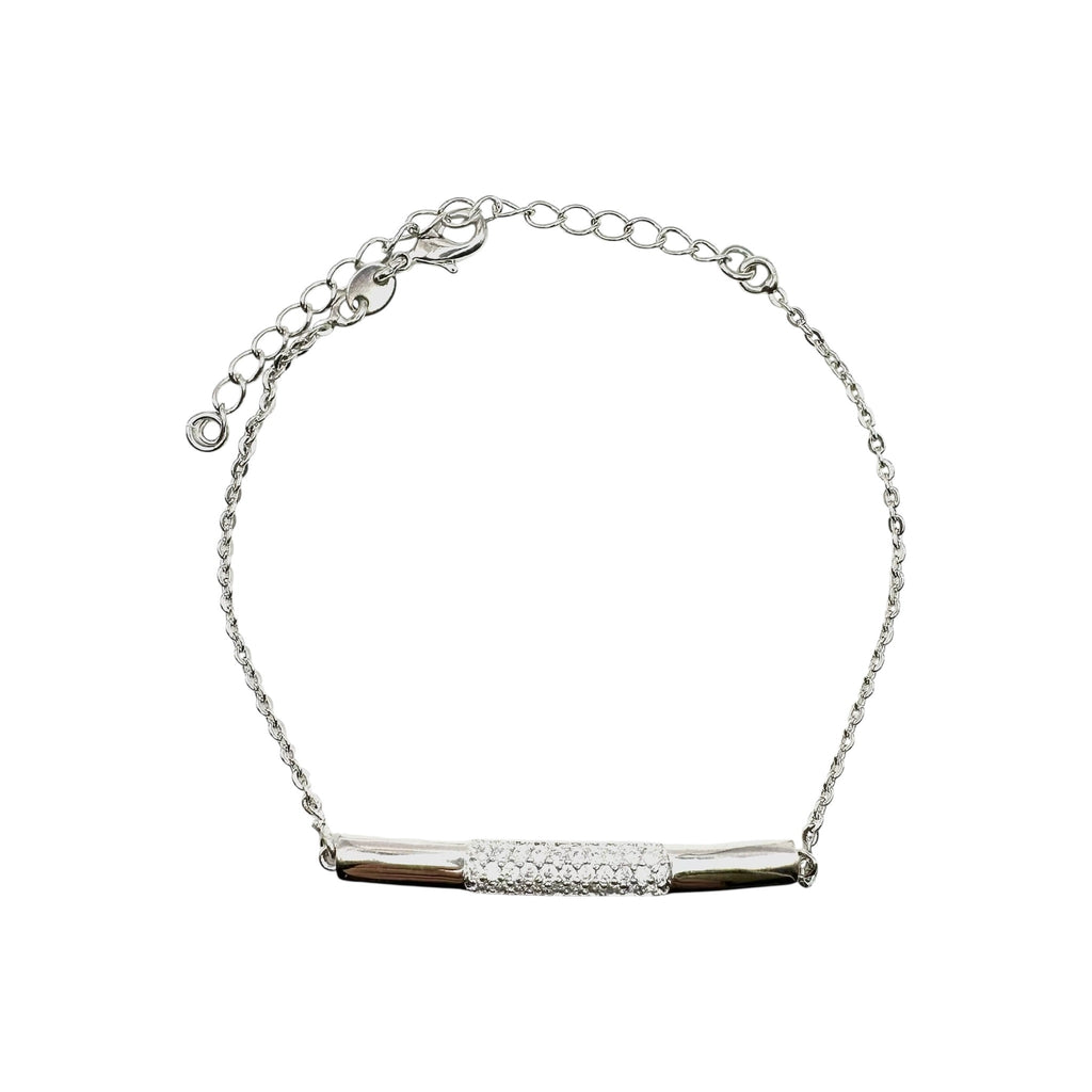 Wasserdichtes Ankerkette Curved Bar Zirkonia Pavé Armband Silber 14,5+5,5cm