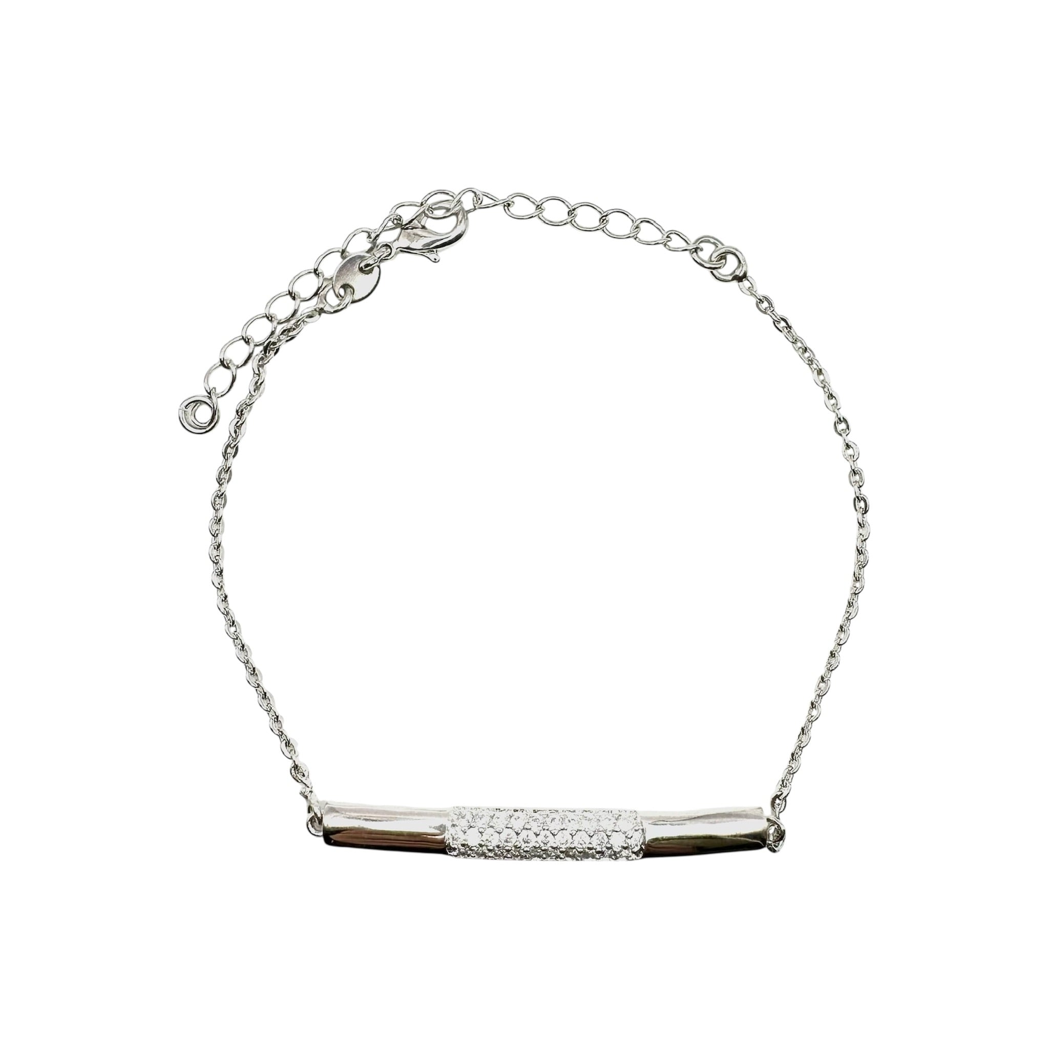 Wasserdichtes Ankerkette Curved Bar Zirkonia Pavé Armband Silber 14,5+5,5cm