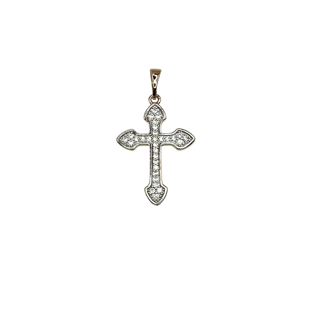 Wasserdichter gotischer Kreuz-Anhänger mit Zirkonia-Pavé und Pfeil-Enden Rosegold