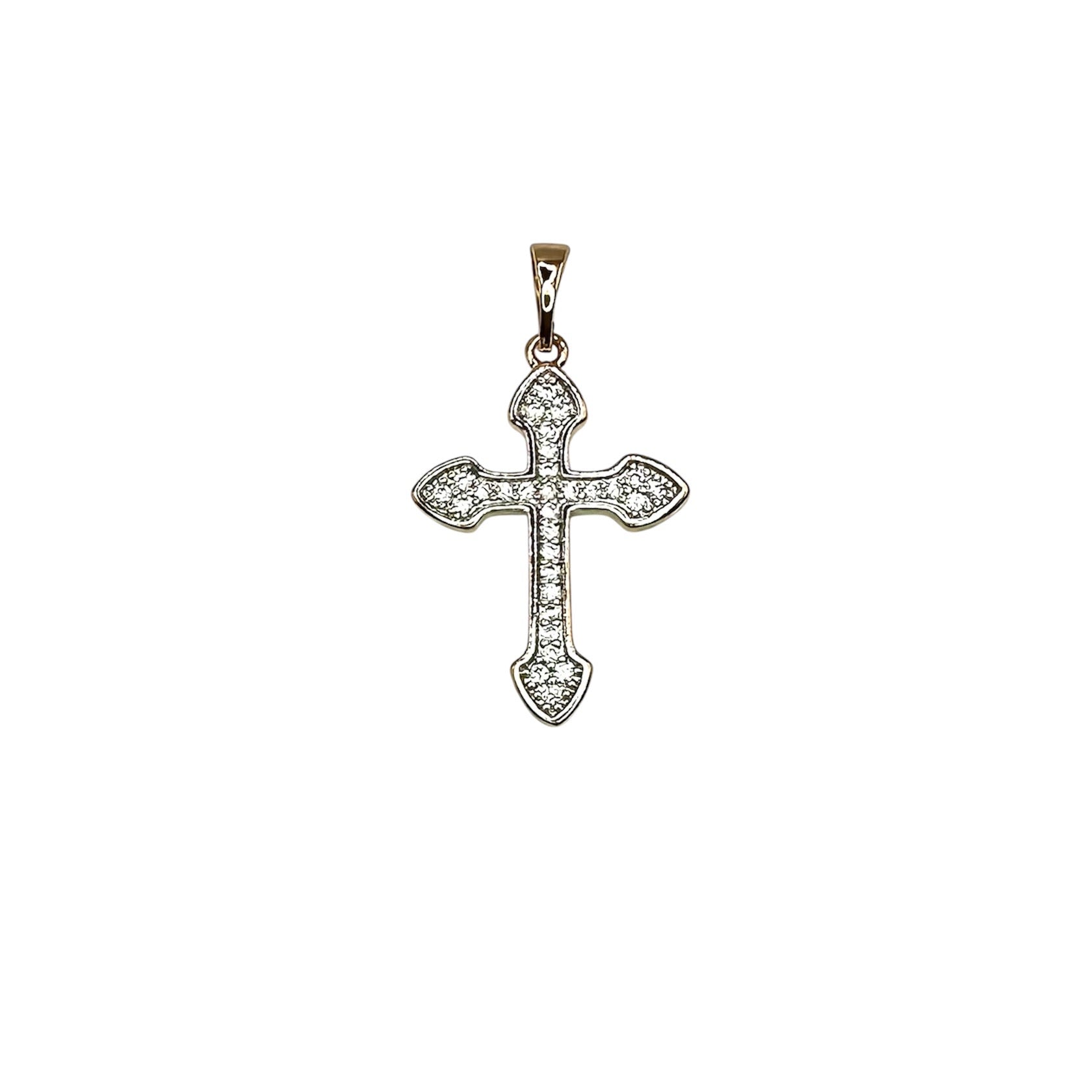 Wasserdichter gotischer Kreuz-Anhänger mit Zirkonia-Pavé und Pfeil-Enden Rosegold