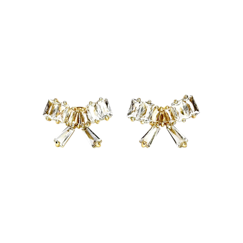 Wasserdichte Ohrstecker Gelbgold Schleife Baguette Marquise Zirkonia Cluster