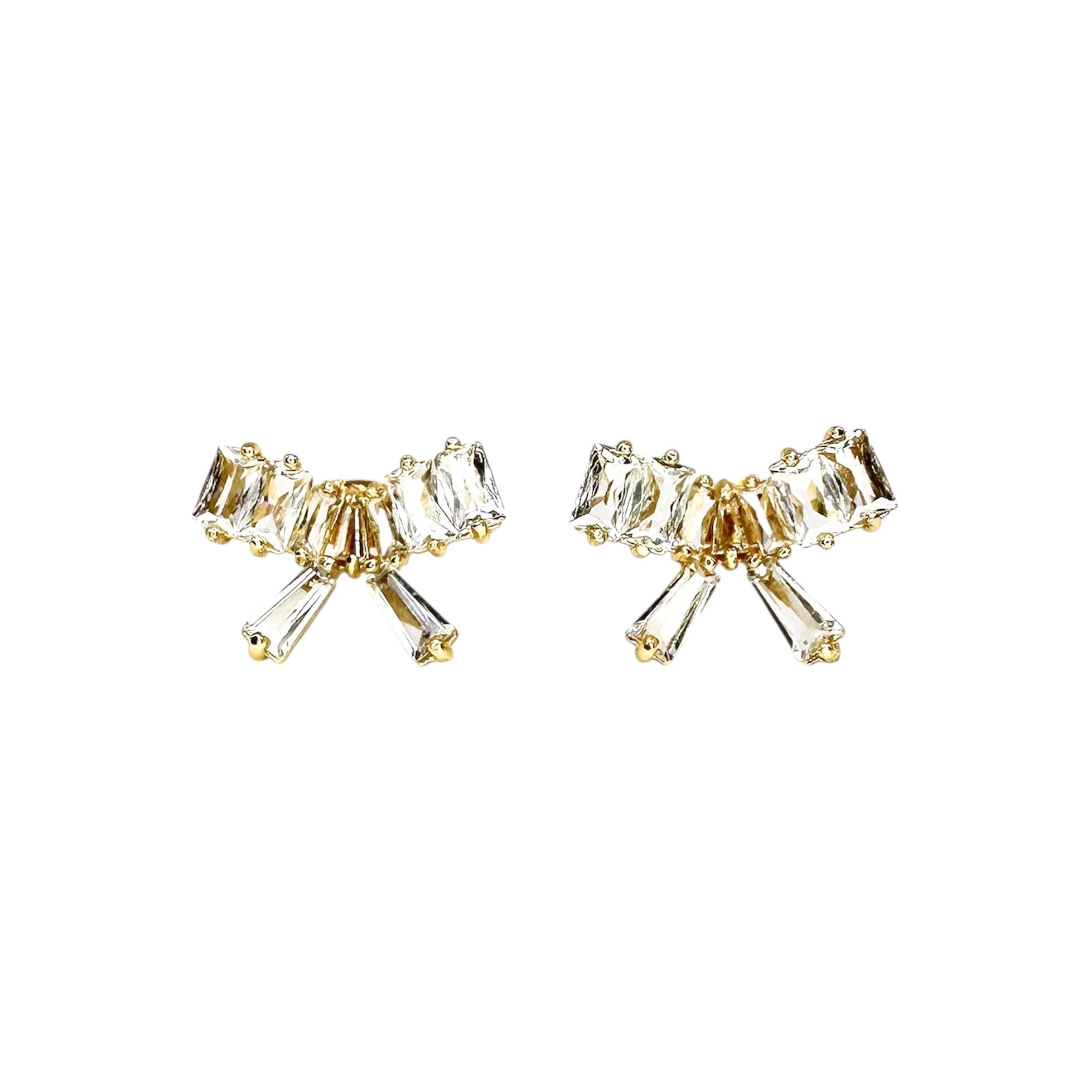 Wasserdichte Ohrstecker Gelbgold Schleife Baguette Marquise Zirkonia Cluster