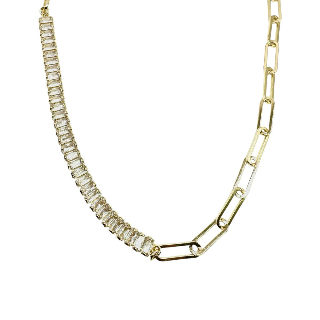 Wasserdichte Halskette mit Zirkonia und Gliederkette Gold 32+8 cm