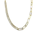 Wasserdichte Halskette mit Zirkonia und Gliederkette Gold 32+8 cm