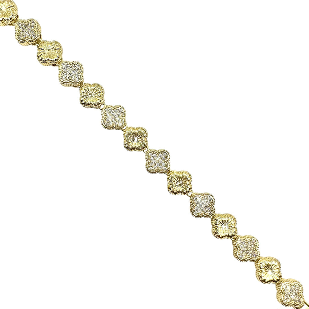 Wasserdichtes Zirkonia Kleeblatt-Armband, zweiseitig, goldfarben