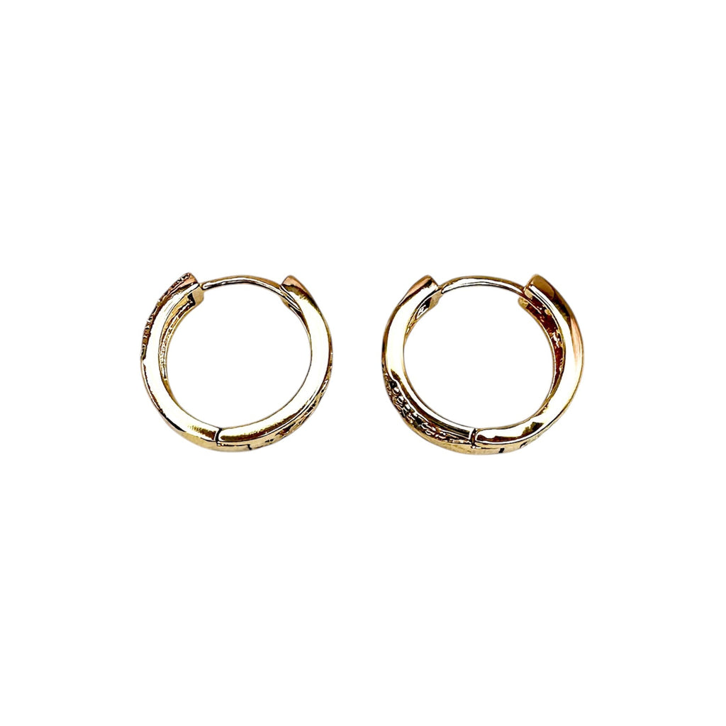 Waterproof Hoop Earrings Gold Tone Diagonal Crystal Pavé Diamond Pattern