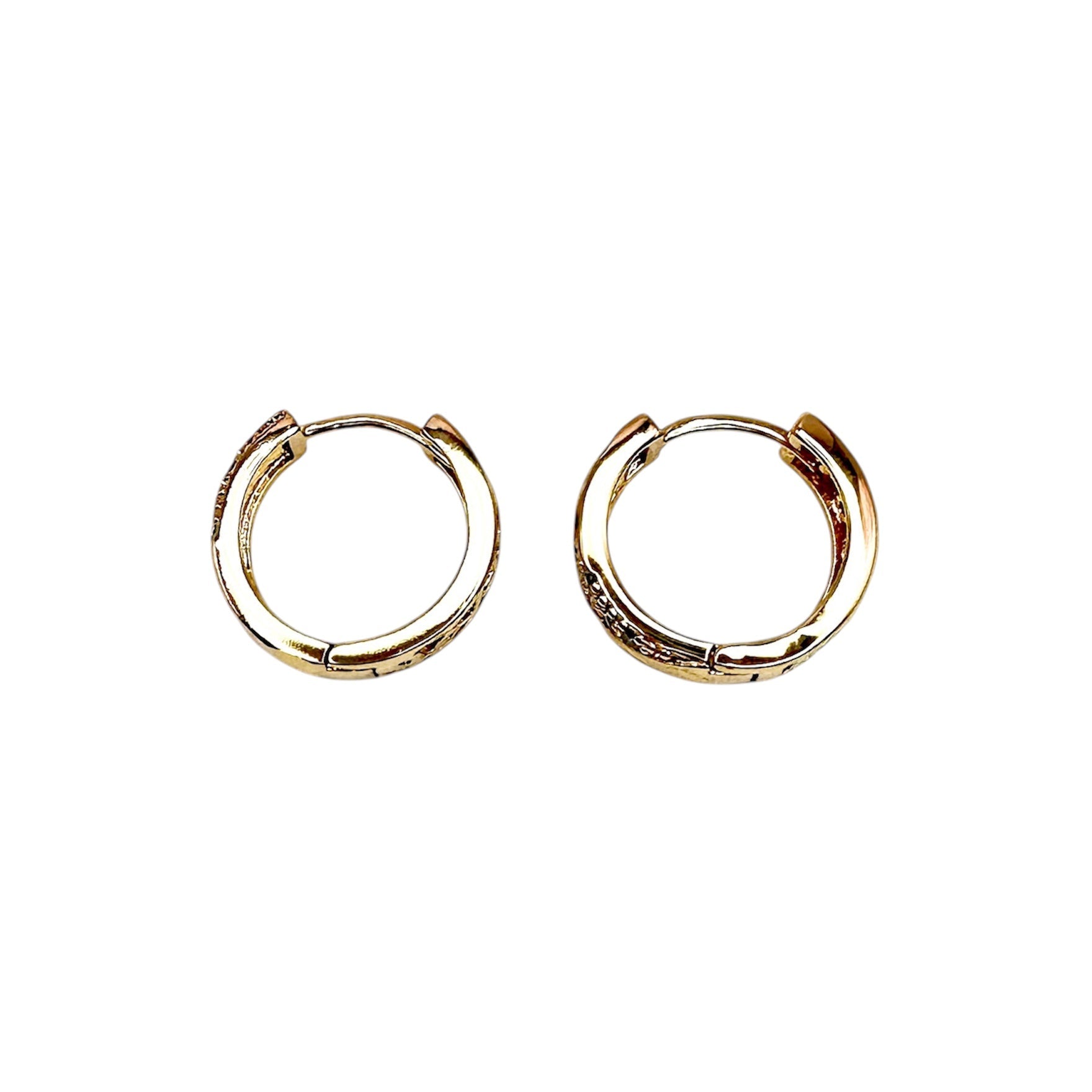 Waterproof Hoop Earrings Gold Tone Diagonal Crystal Pavé Diamond Pattern