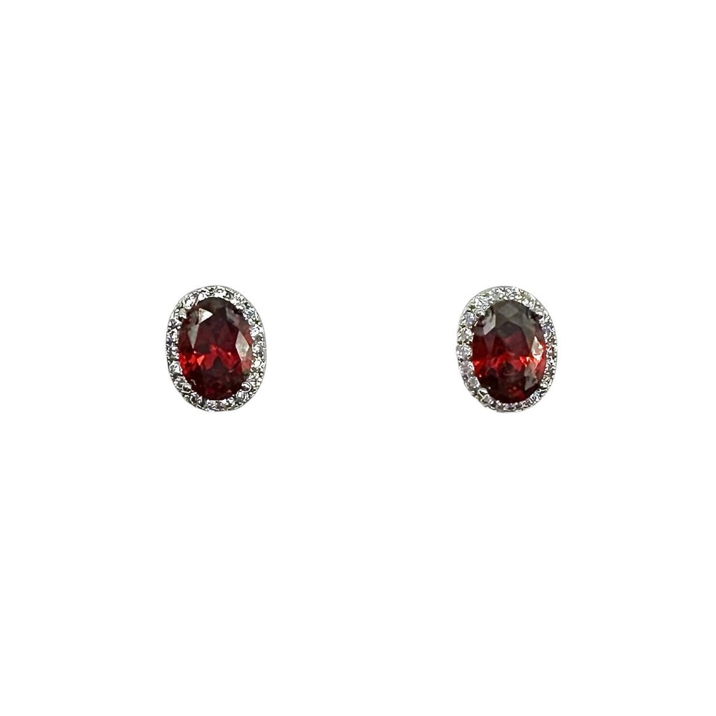 Wasserdichte Rubin Zirkonia Oval Halo Ohrstecker Silber 9x7mm