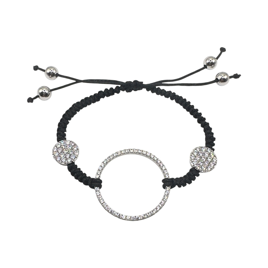 Wasserdichtes Schwarzes Makramee Zirkonia Kreis Armband Silber verstellbar ab 5cm