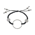Wasserdichtes Schwarzes Makramee Zirkonia Kreis Armband Silber verstellbar ab 5cm