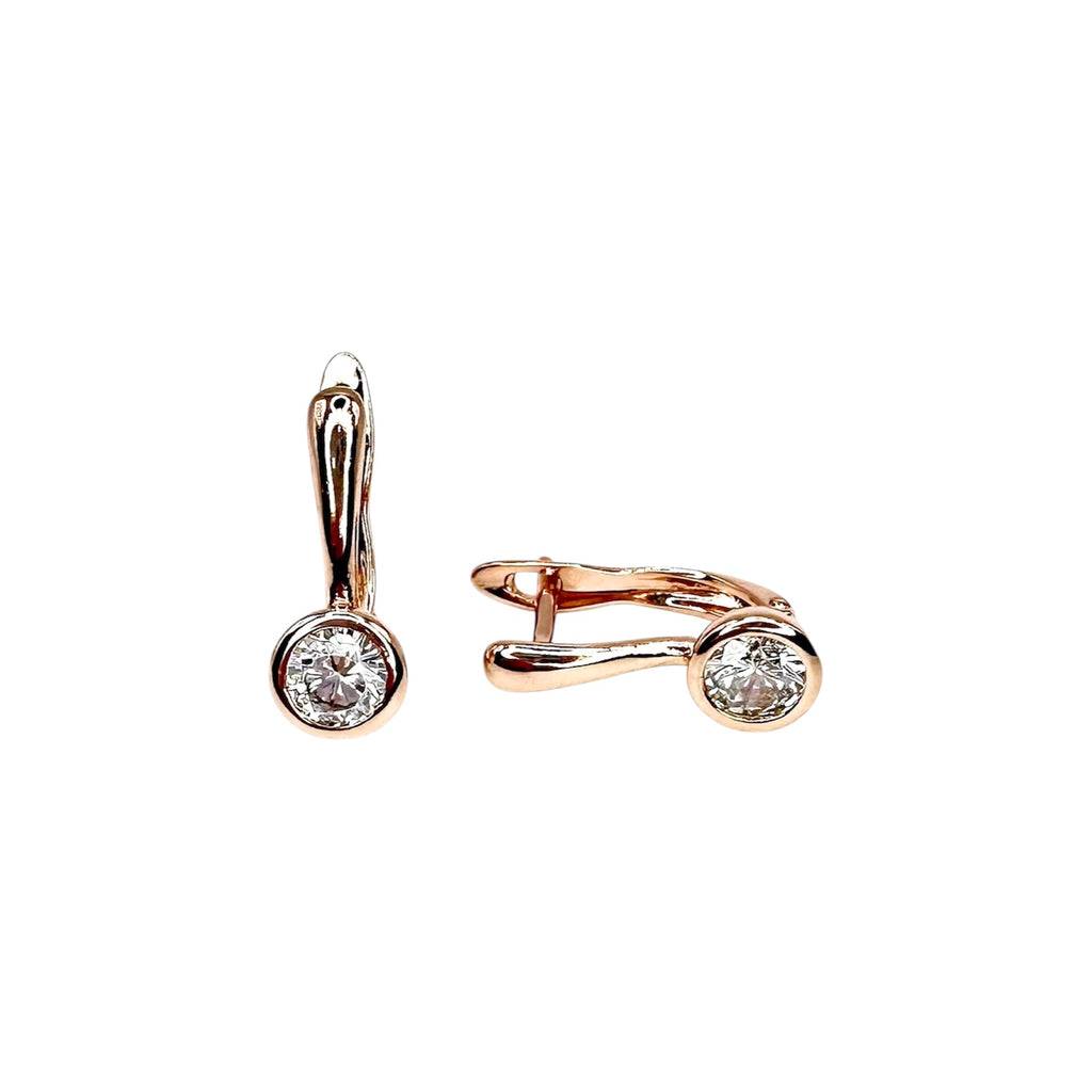 Wasserdichte Solitär-Ohrringe mit rundem Zirkonia 5mm in Zargenfassung, roségoldfarben
